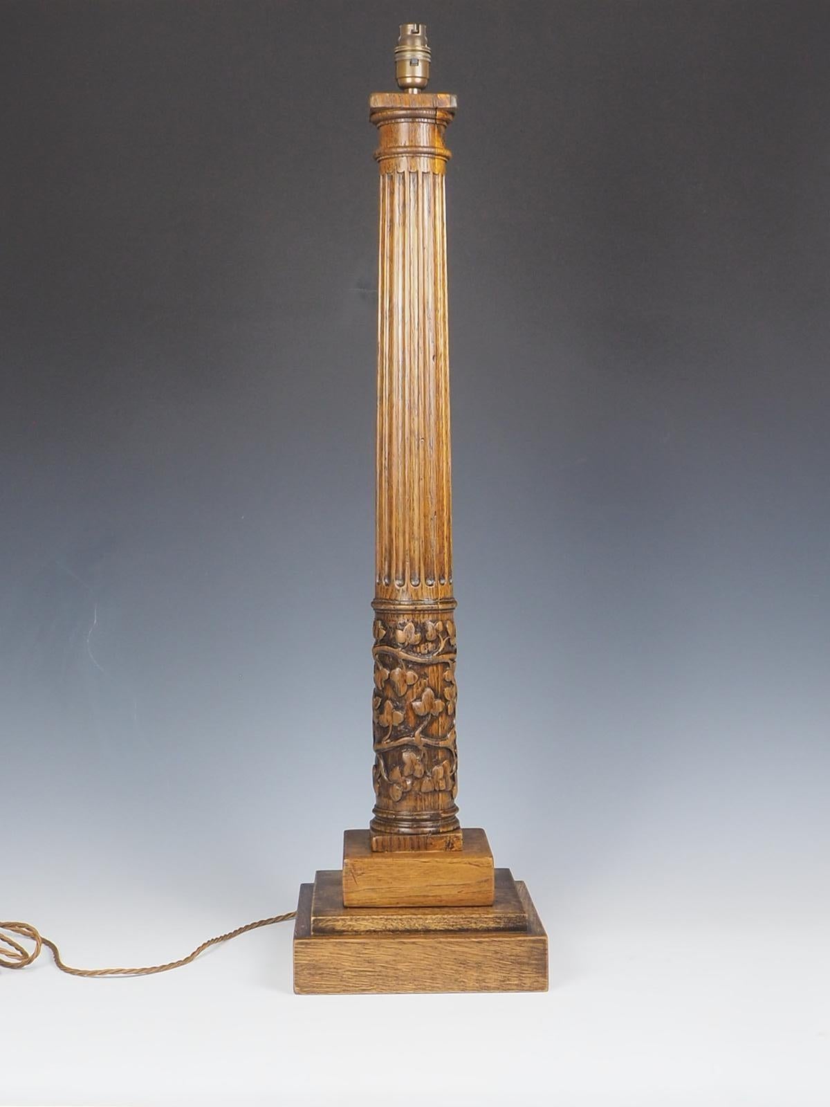 20th Century Antique Tall Oak Corinthian Table Lamp For Sale