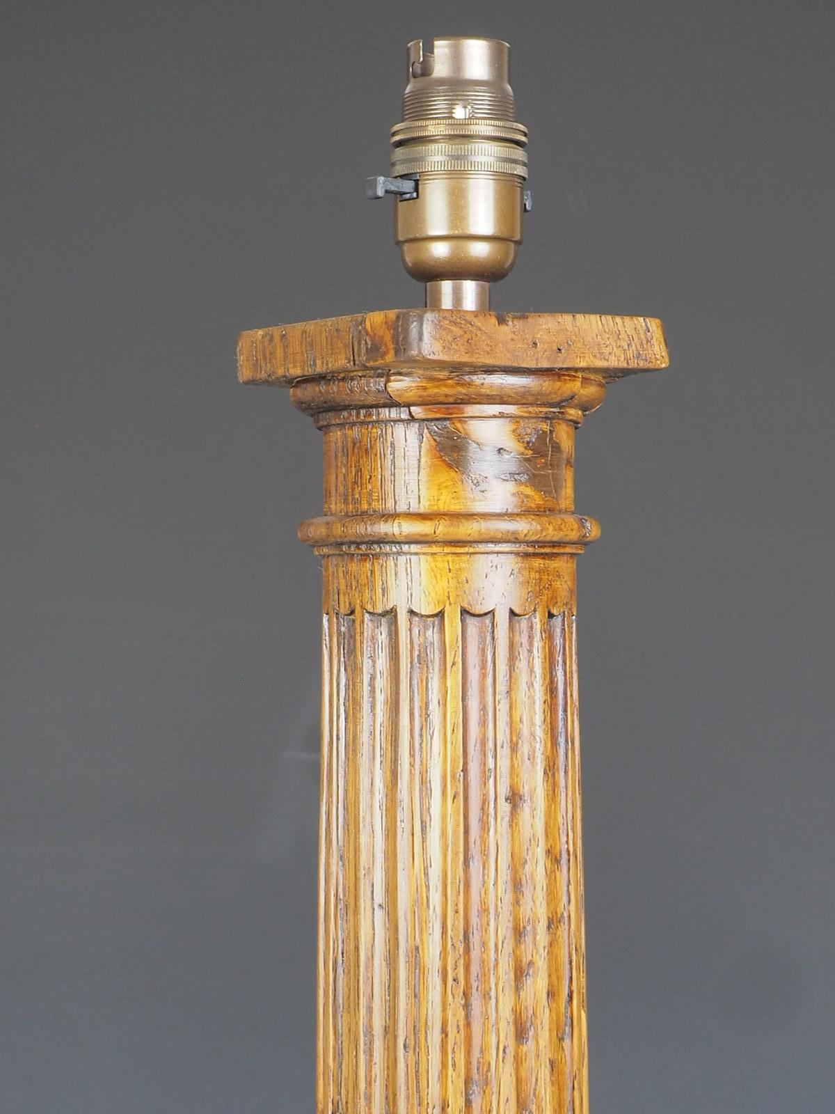 Antique Tall Oak Corinthian Table Lamp For Sale 2