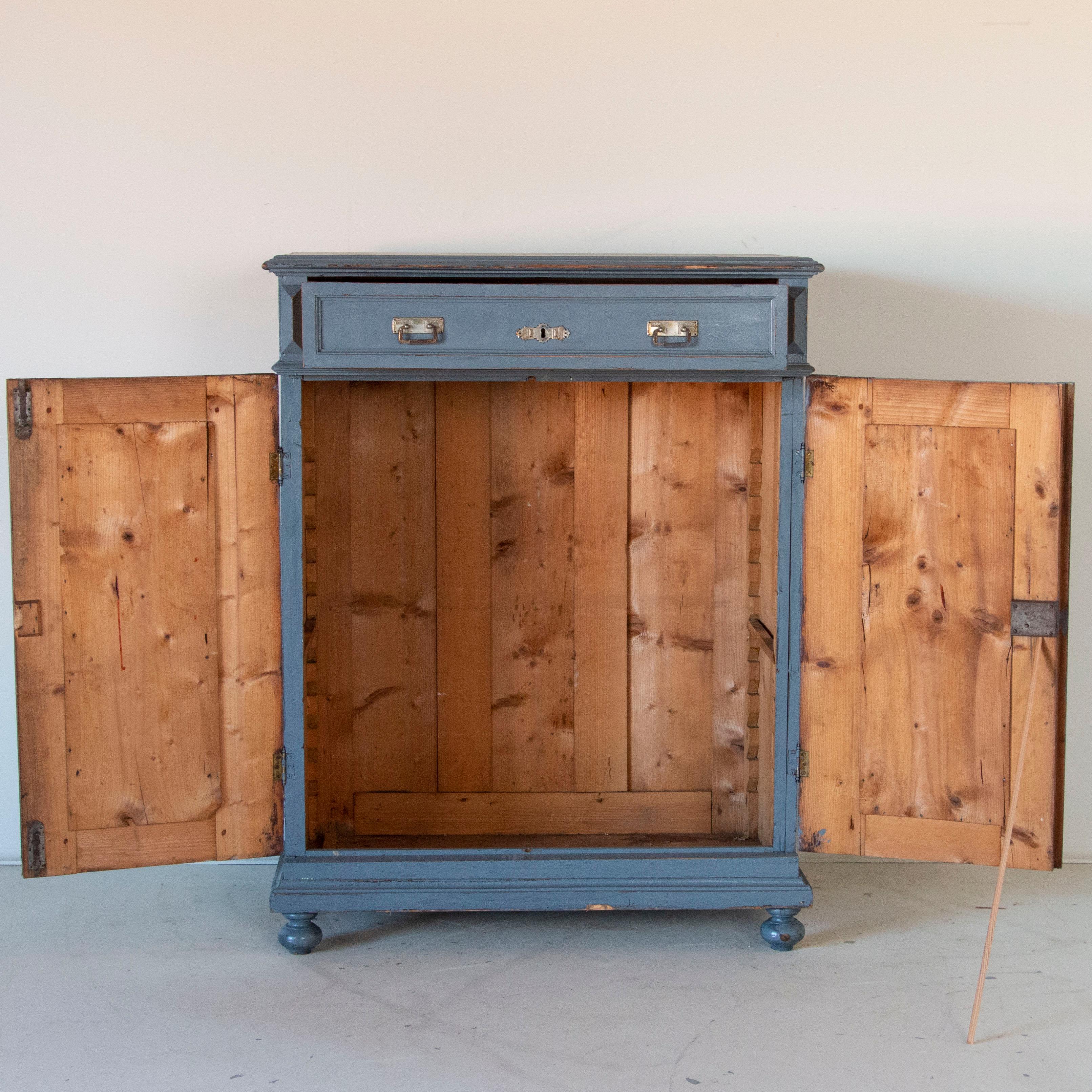 Swedish Antique Tall Original Blue Painted Sideboard from Sweden
