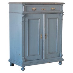 Antique Tall Original Blue Painted Sideboard from Sweden