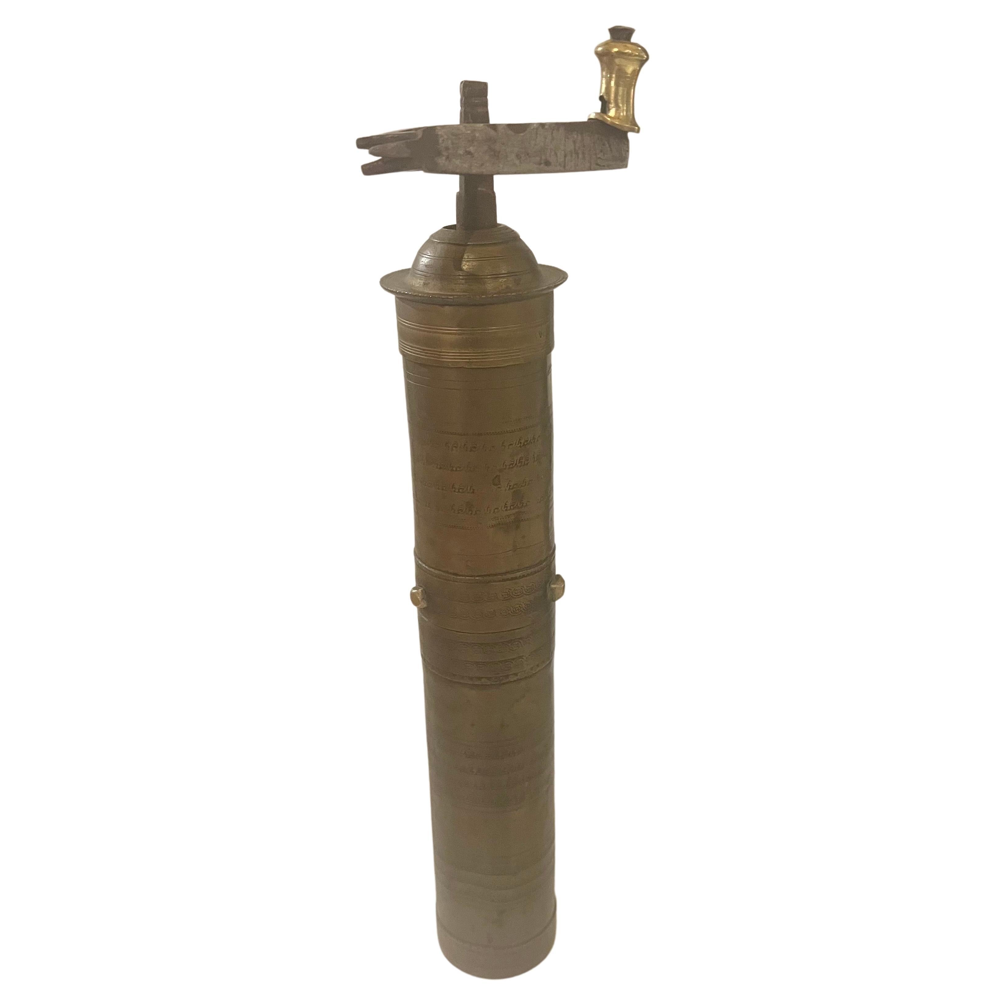 Beautiful antique rare pepper coffee spice grinder, hand made an incredible mechanical piece hand hammered one of a kind rare piece with some inscription that reads 4 CARANTI.