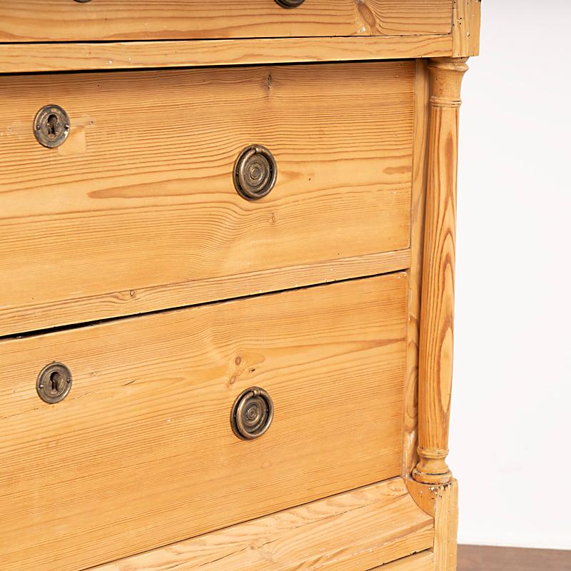Antique Tall Pine Chest of Four Drawers Highboy from Sweden In Good Condition In Round Top, TX