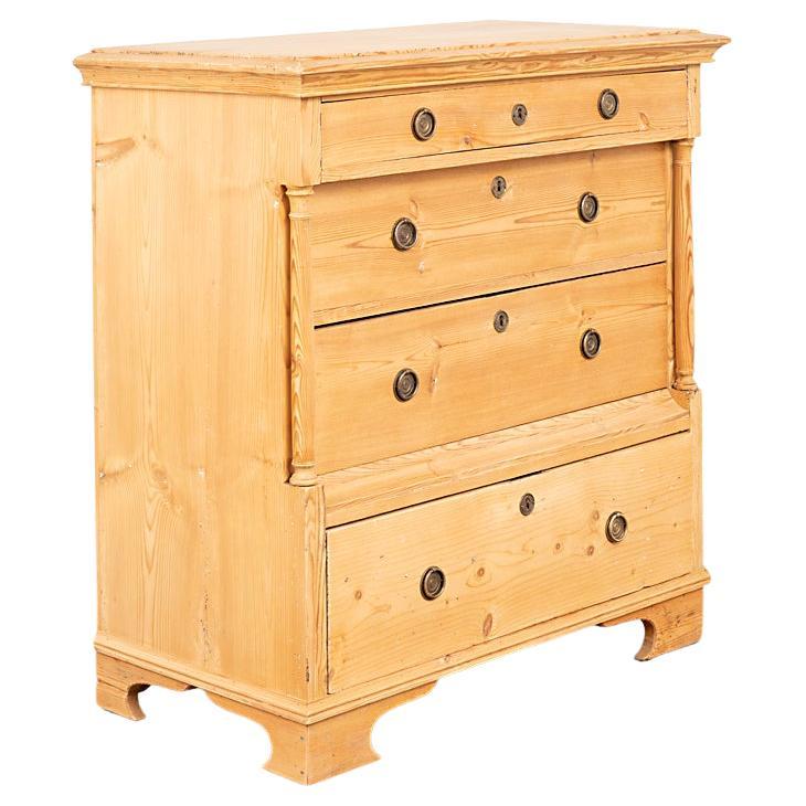 Antique Tall Pine Chest of Four Drawers Highboy from Sweden