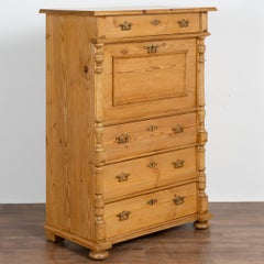 Antique Tall Pine Secretary Chest of Drawers, Sweden, circa 1880