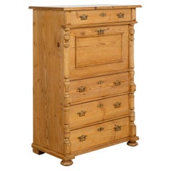 Antique Tall Pine Secretary Chest of Drawers, Sweden, circa 1880