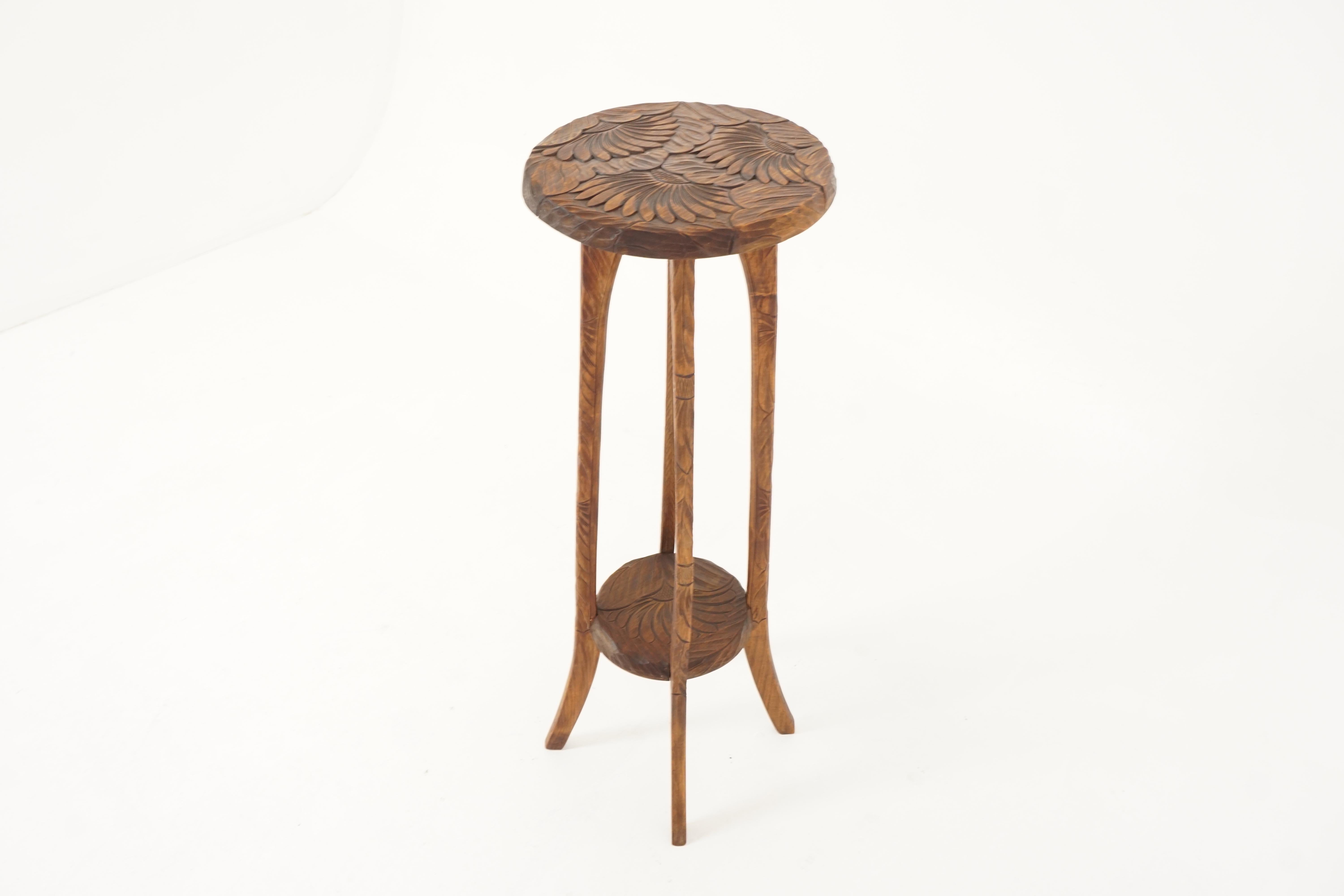 Japanese Antique Tall Plant Stand, Liberty's London, Carved Mahogany, Japan, 1905