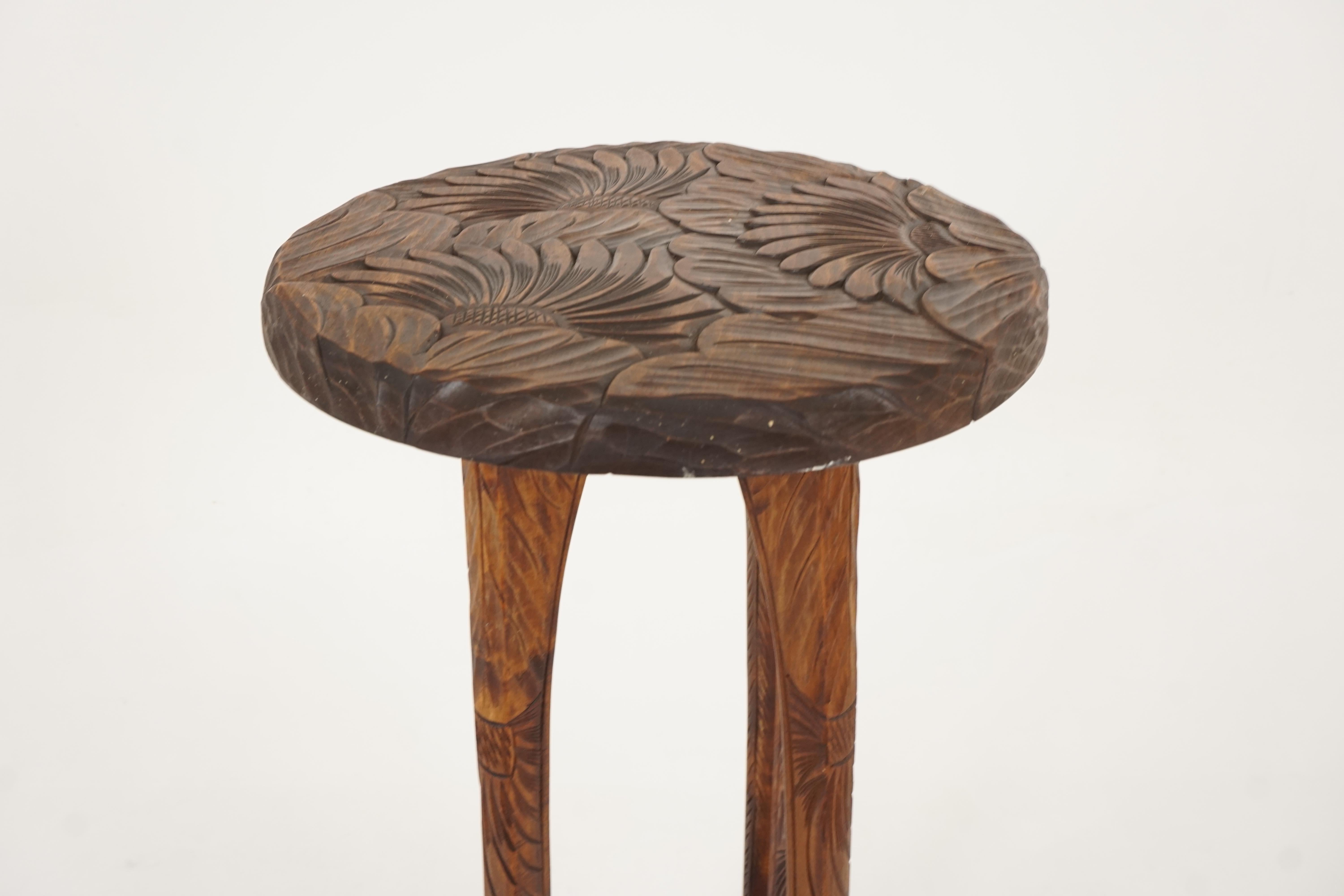 Antique Tall Plant Stand, Liberty's London, Carved Mahogany, Japan, 1905 1