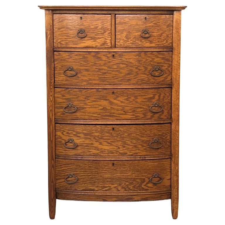 Antique Tall Six Drawer Oak Dresser Early 20th Century For Sale at 1stDibs