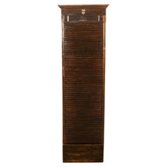 Antique Tall Spanish Walnut Tambor Roll Down Filing Cabinet "Muebles Rex" Madrid