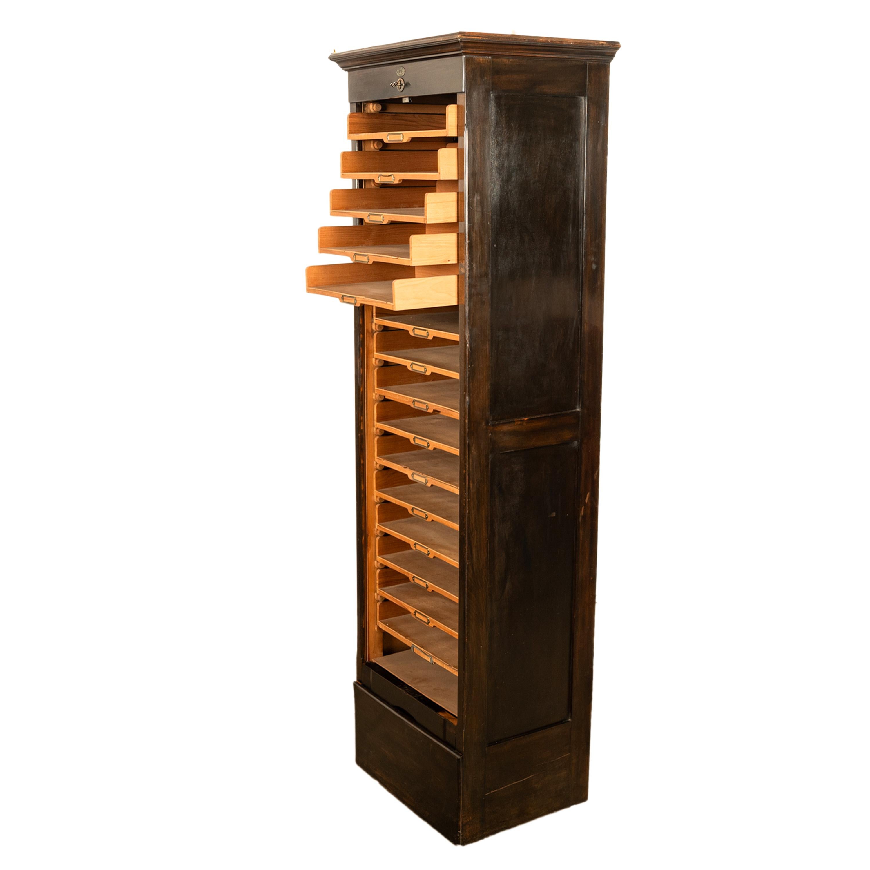 Early 20th Century Antique Tall Spanish Walnut Tambor Roll Down Filing Cabinet 