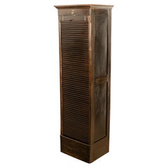 Antique Tall Spanish Walnut Tambor Roll Down Filing Cabinet "Muebles Rex" Madrid