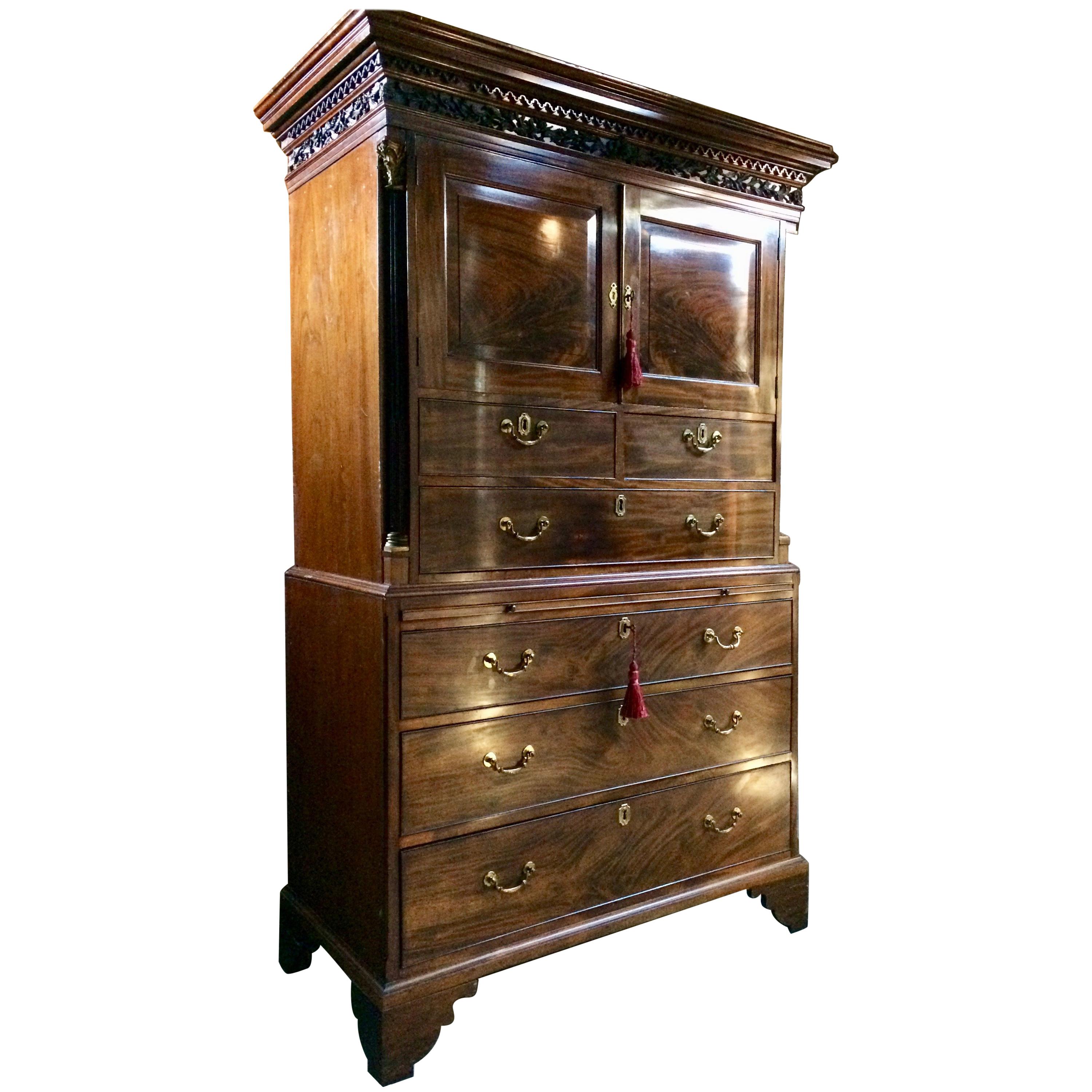 Antique Tallboy Chest Linen Press Chest on Chest George III Mahogany, circa 1810 1