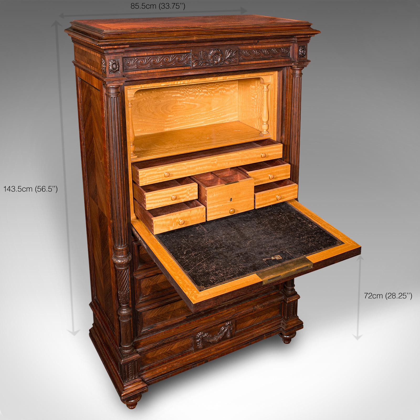 Antico scrittoio per corrispondenza Tallboy, Francese, Kingwood, Escritoire, Vittoriano in vendita 6
