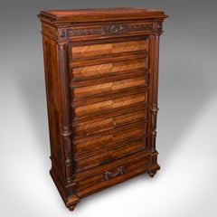 Antique Tallboy Correspondence Desk, French, Kingwood, Escritoire, Victorian