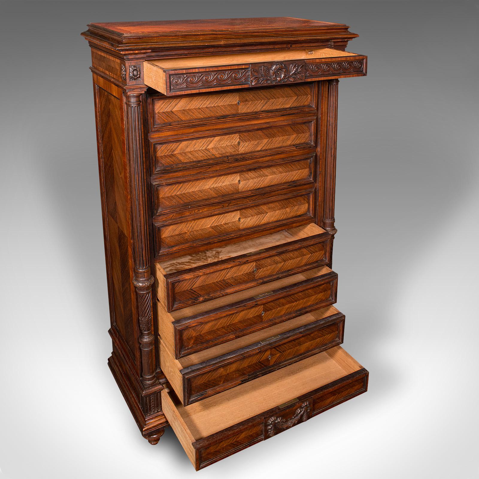 Tardo vittoriano Antico scrittoio per corrispondenza Tallboy, Francese, Kingwood, Escritoire, Vittoriano in vendita