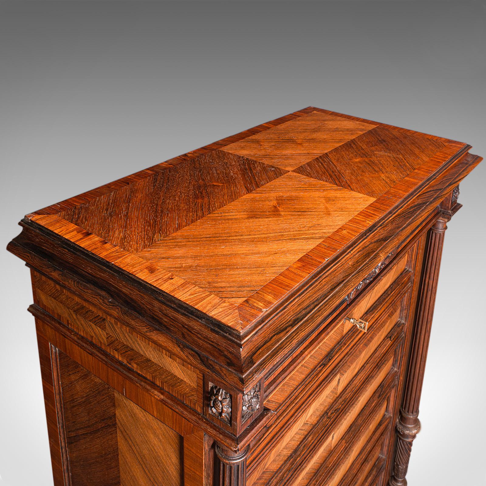 Palissandro Antico scrittoio per corrispondenza Tallboy, Francese, Kingwood, Escritoire, Vittoriano in vendita