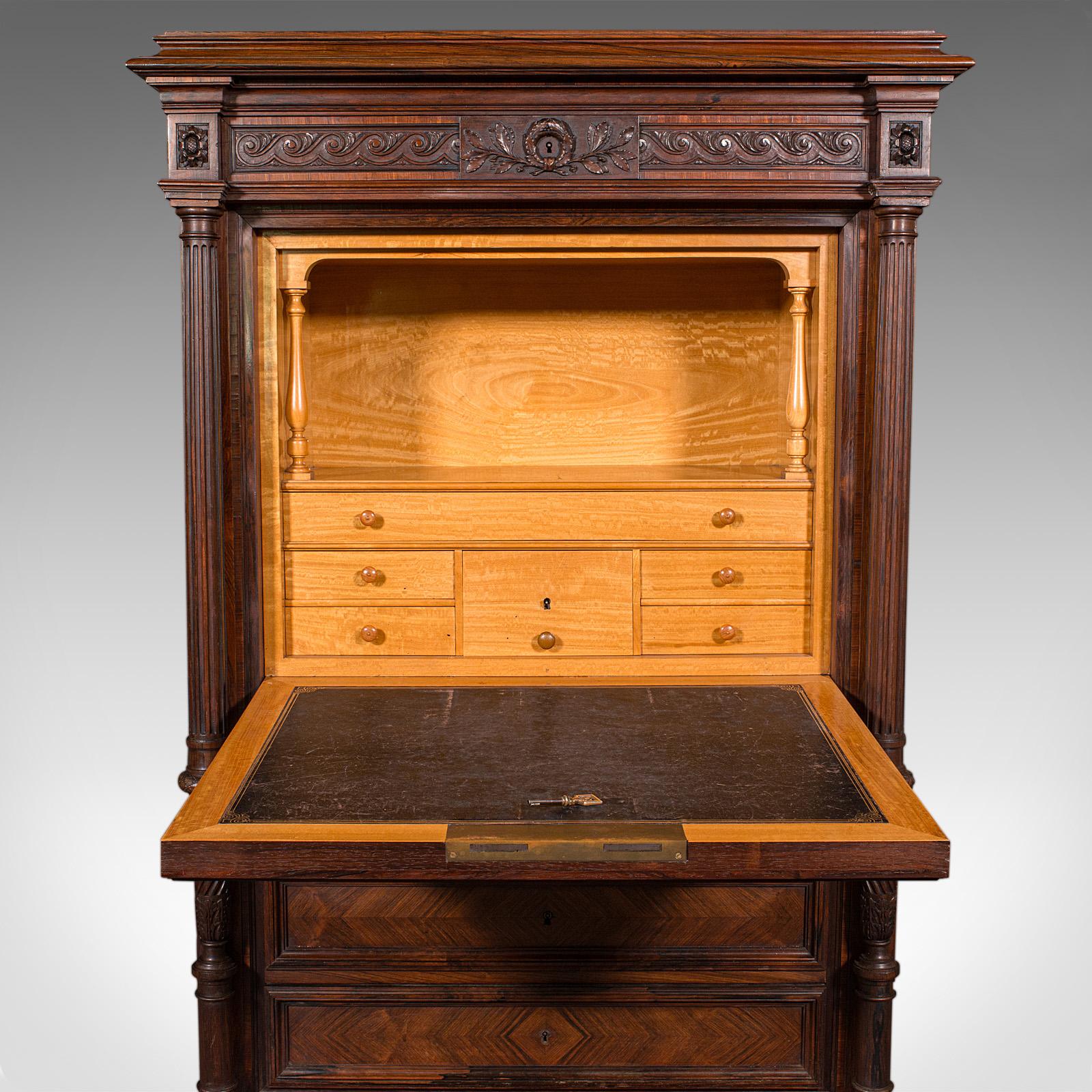 Antico scrittoio per corrispondenza Tallboy, Francese, Kingwood, Escritoire, Vittoriano in vendita 1