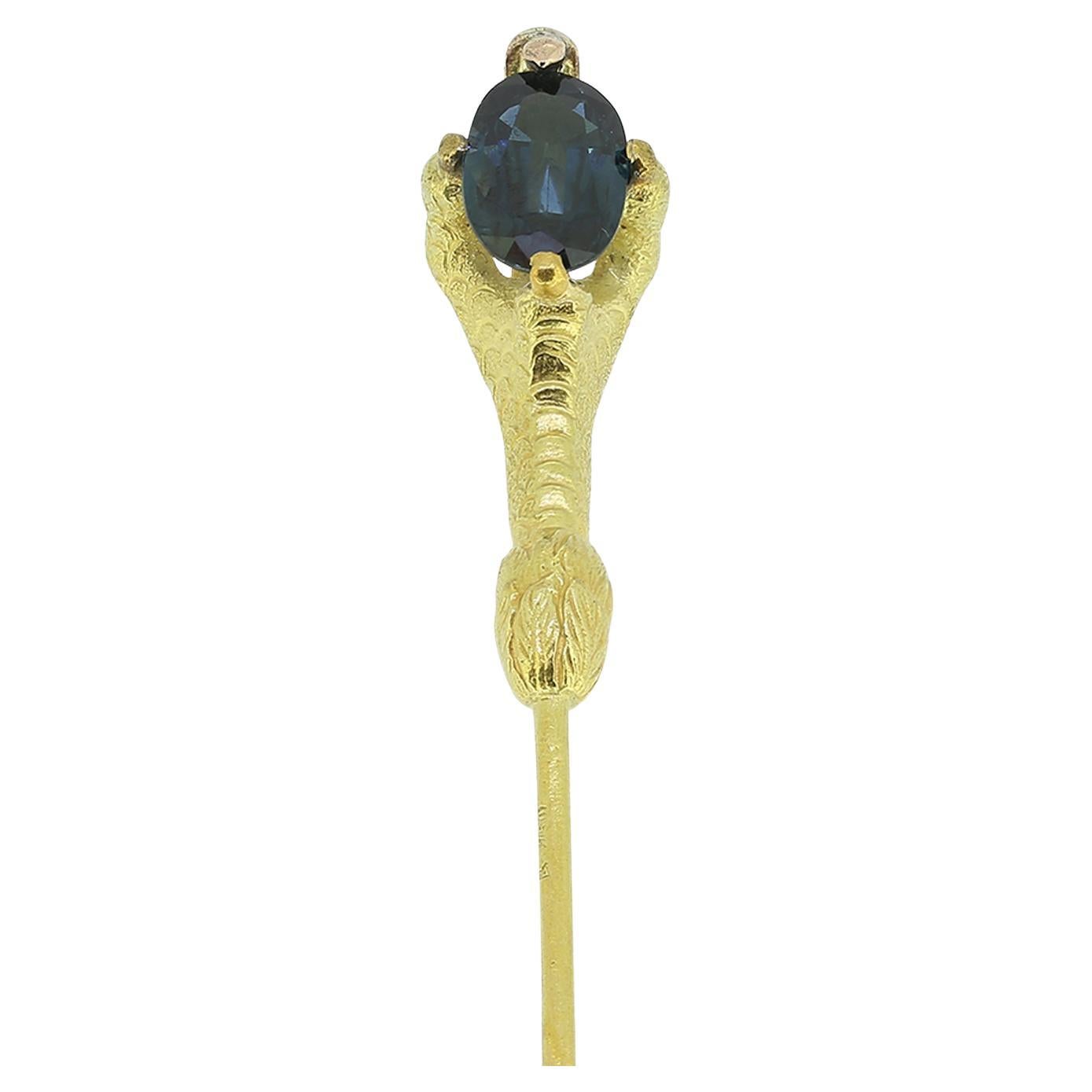 Antique Talon Sapphire Pin For Sale
