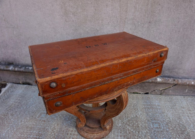 Antique Tan Leather English Briefcase With Name Tag From London Stock