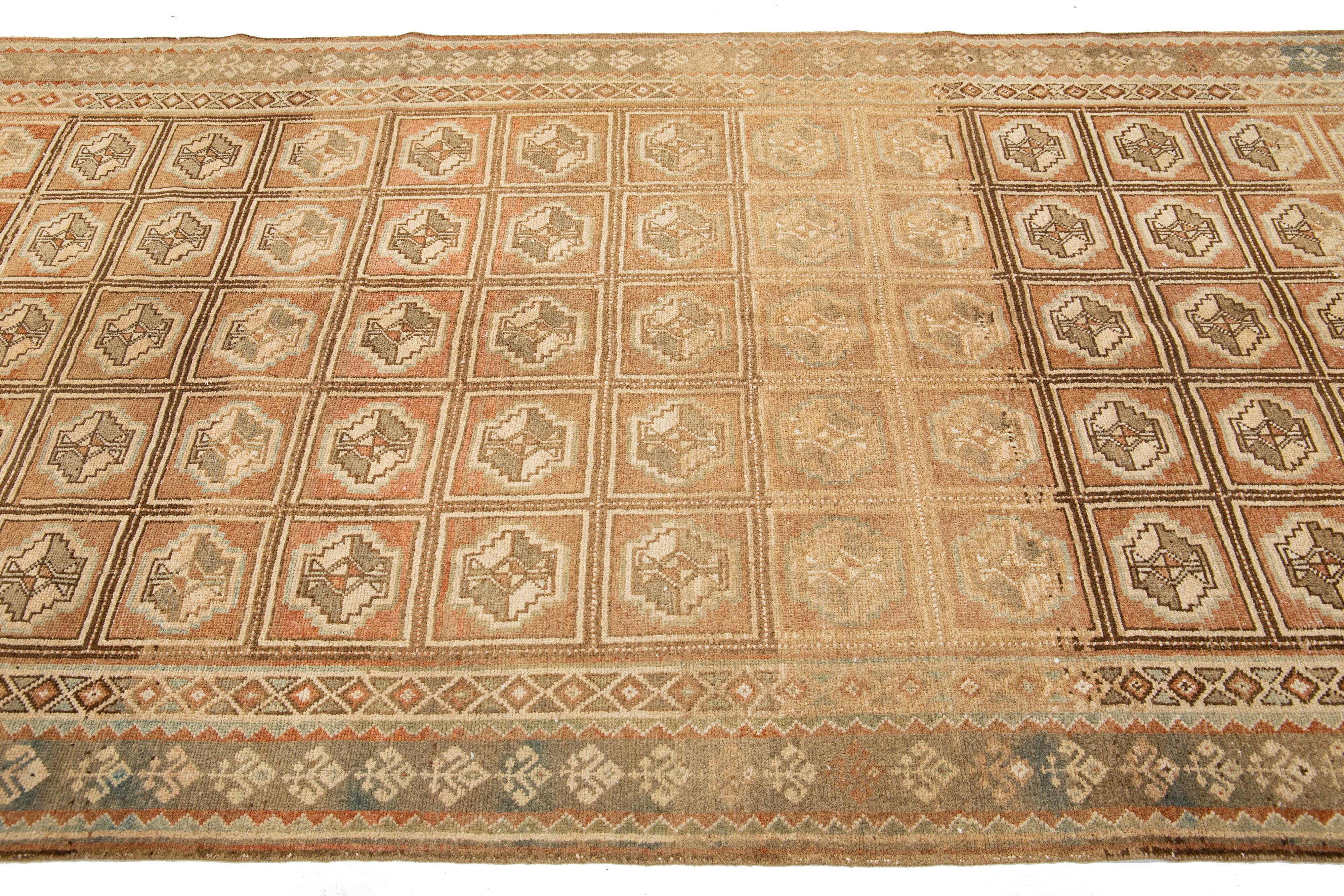 Hand-Knotted Antique Tan Persian Afshar Wool Rug with Allover Geometric Design For Sale