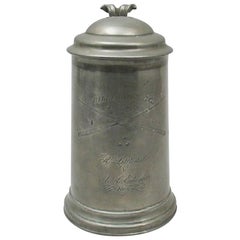 Antique Tankard in Pewter with Billiard Engraving, 1866