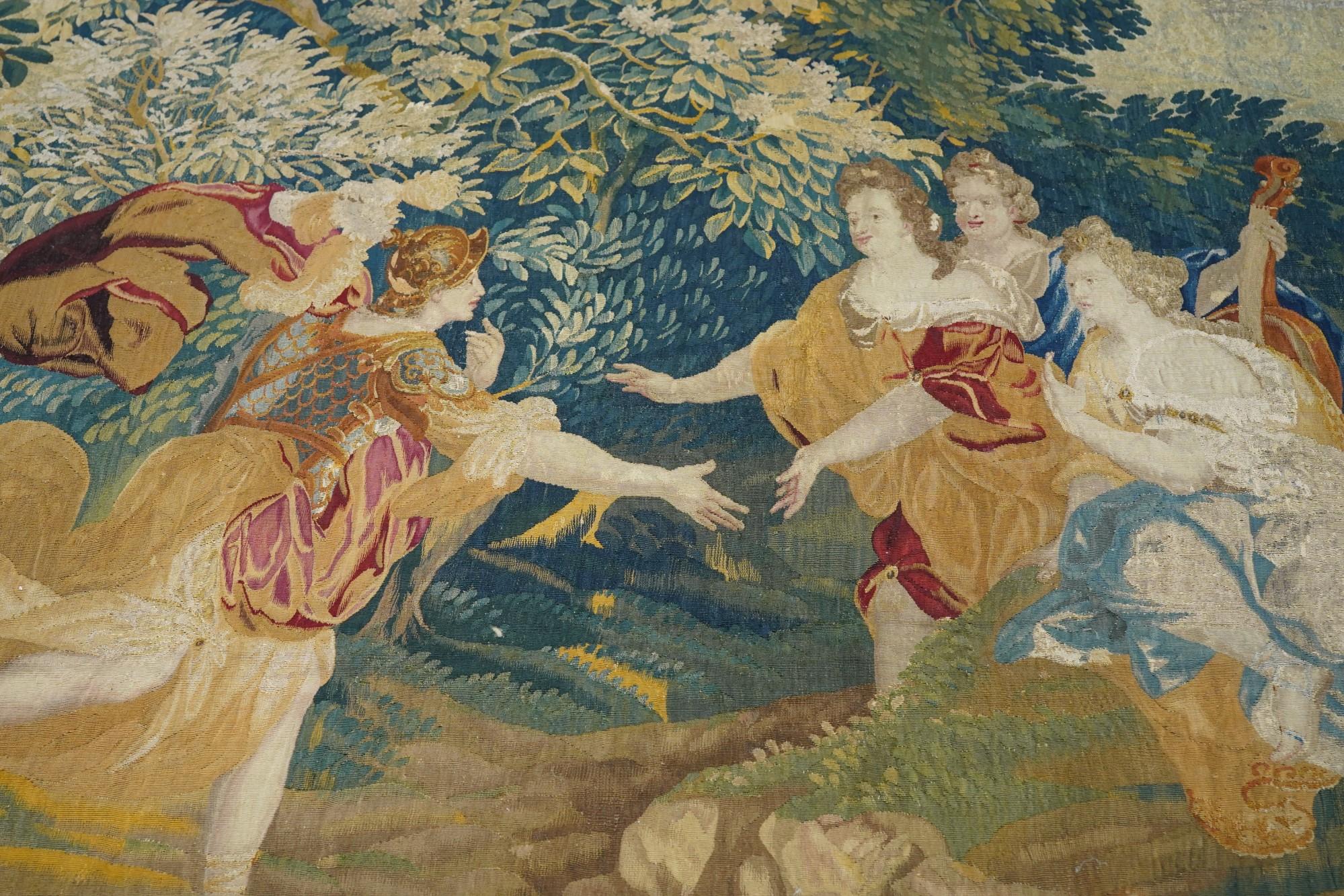 Wool Antique Tapestry 9’4” x 14’10” For Sale