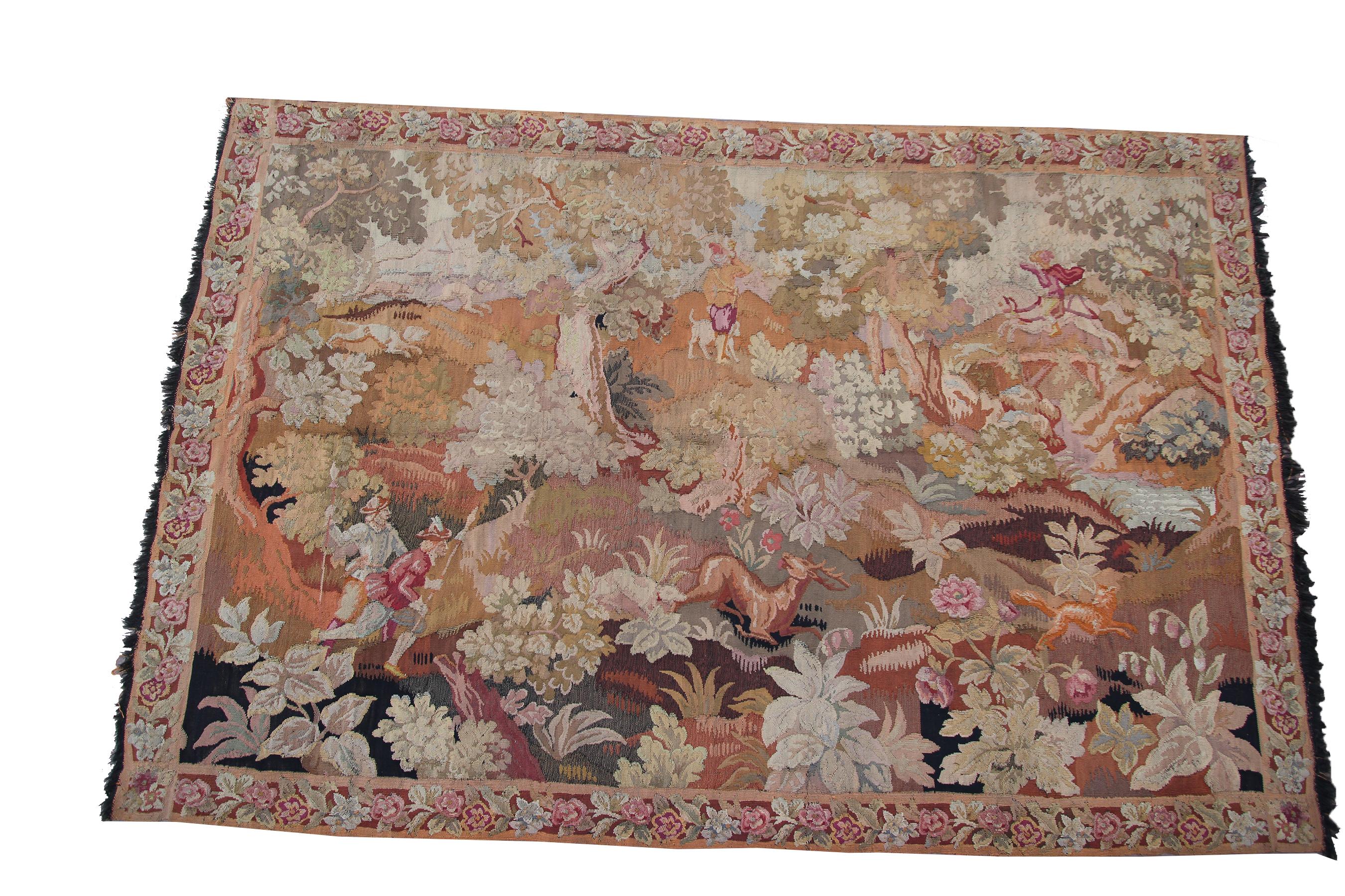 French Provincial Antique Tapestry Antique French Tapestry Large Tapestry Verdure Tapestry, 1920