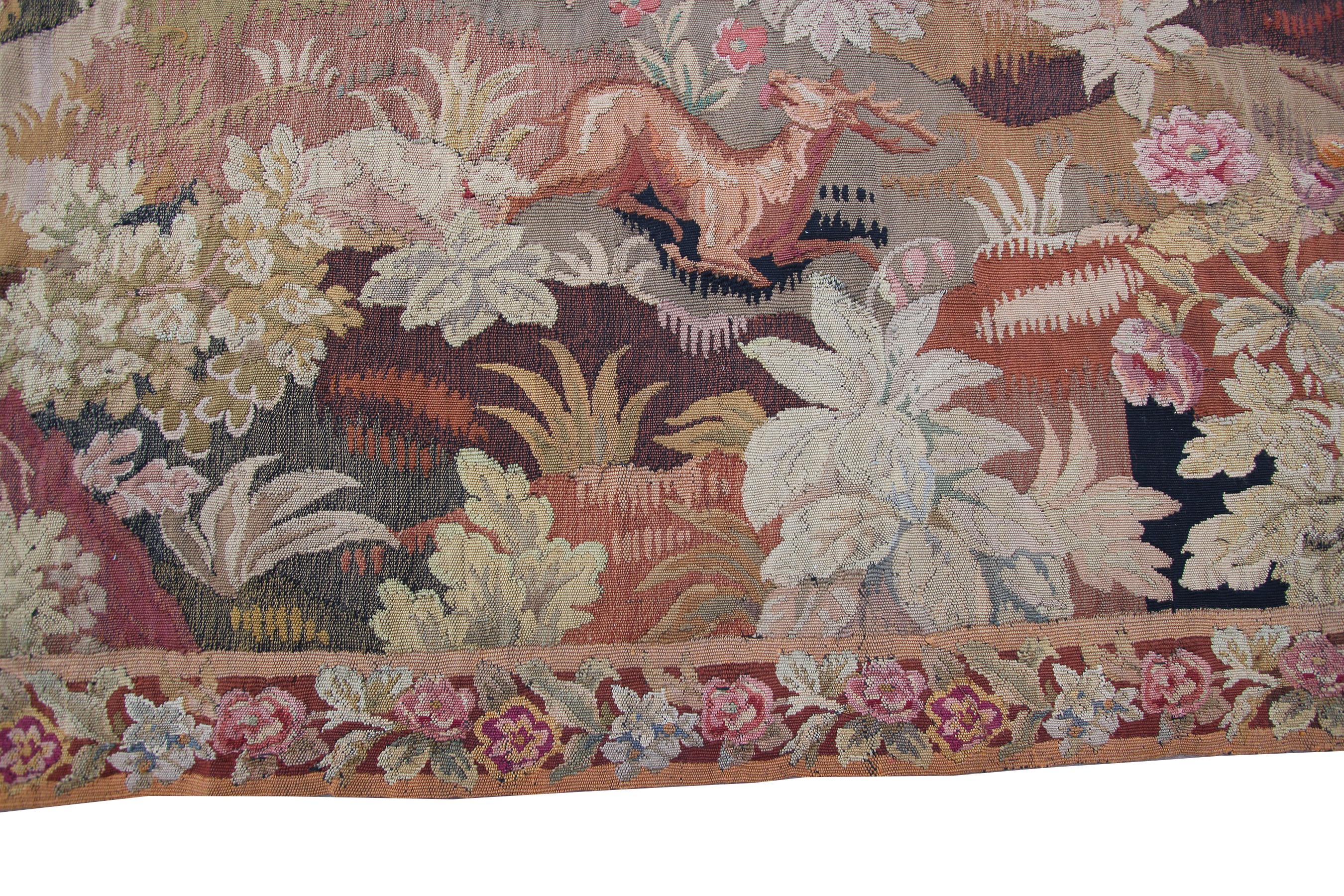 Wool Antique Tapestry Antique French Tapestry Large Tapestry Verdure Tapestry, 1920