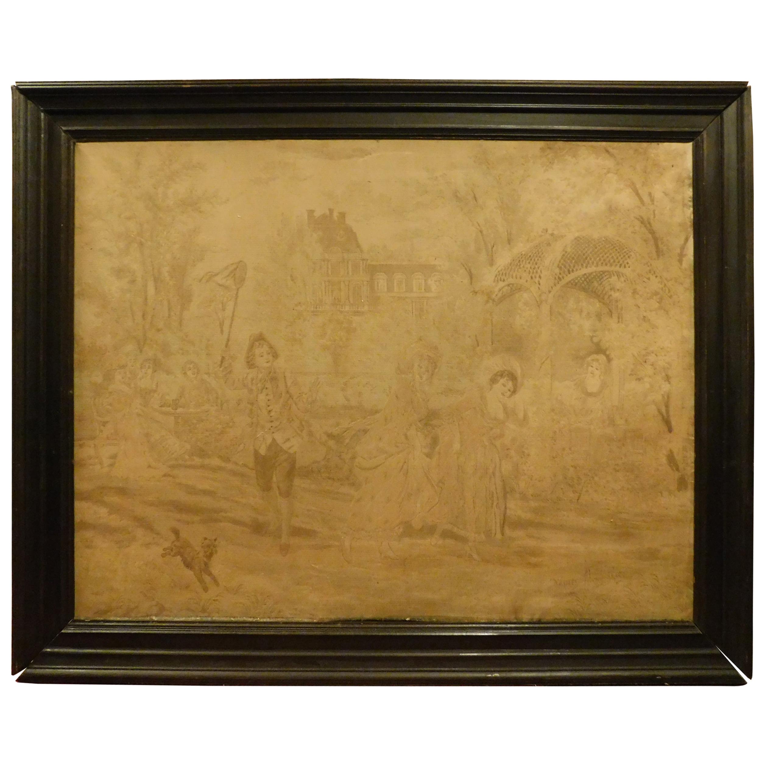 Antique Tapestry by D'Apres Alonso Perez, yellow tones, 1900 France For Sale