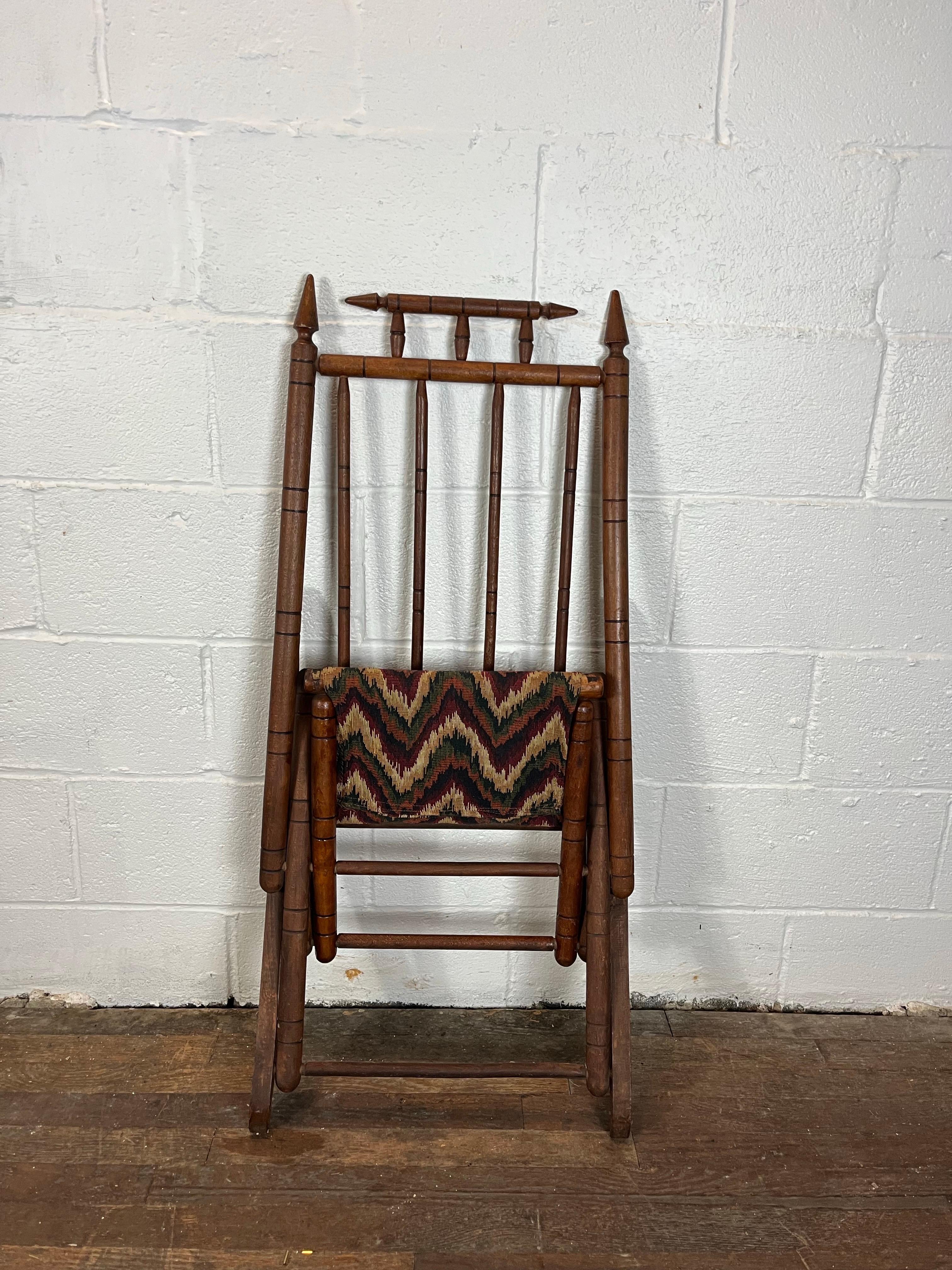 20th Century Antique Tapestry Campaign Folding Rocking Chair For Sale