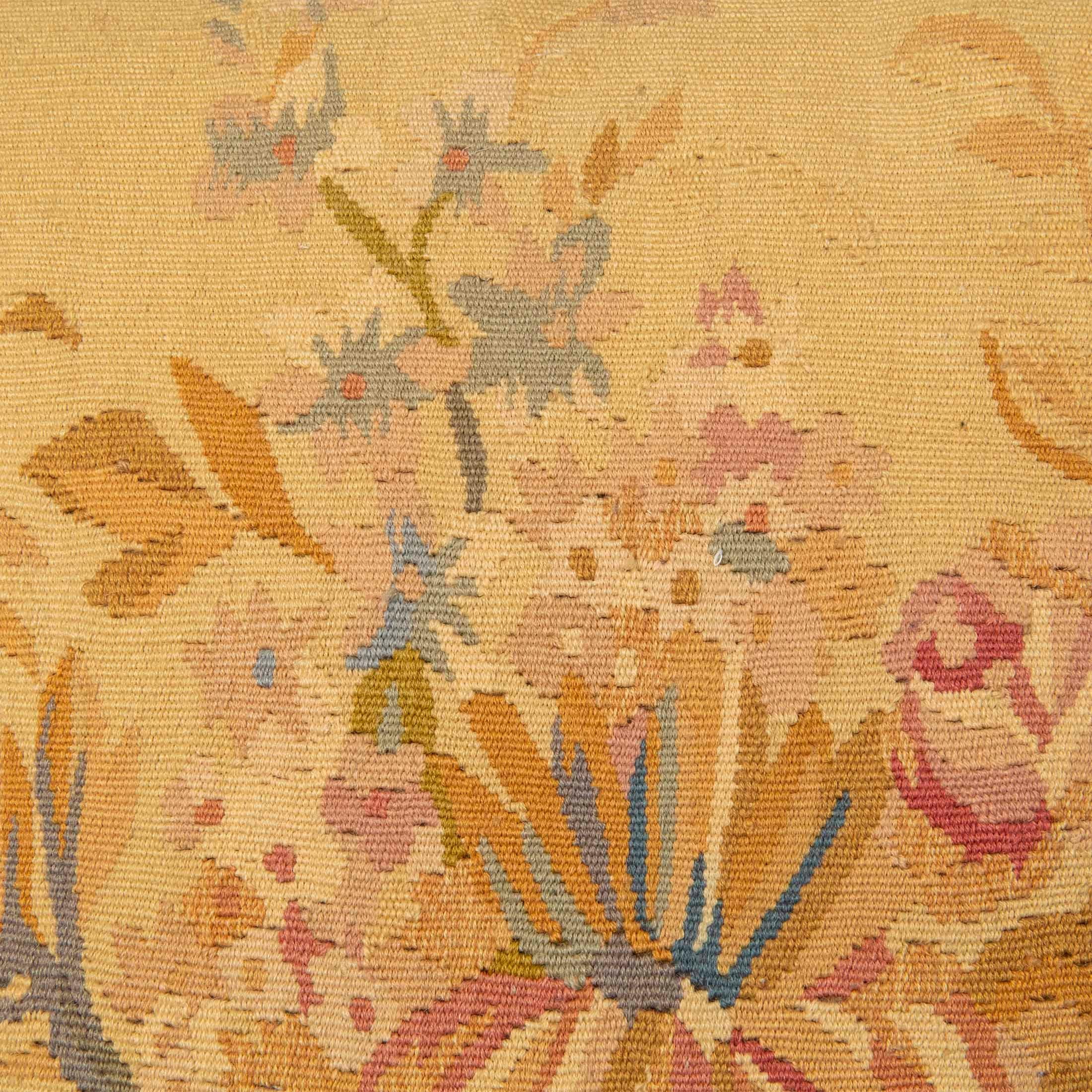 English Antique Tapestry Cushion 19th Century Floral Design For Sale