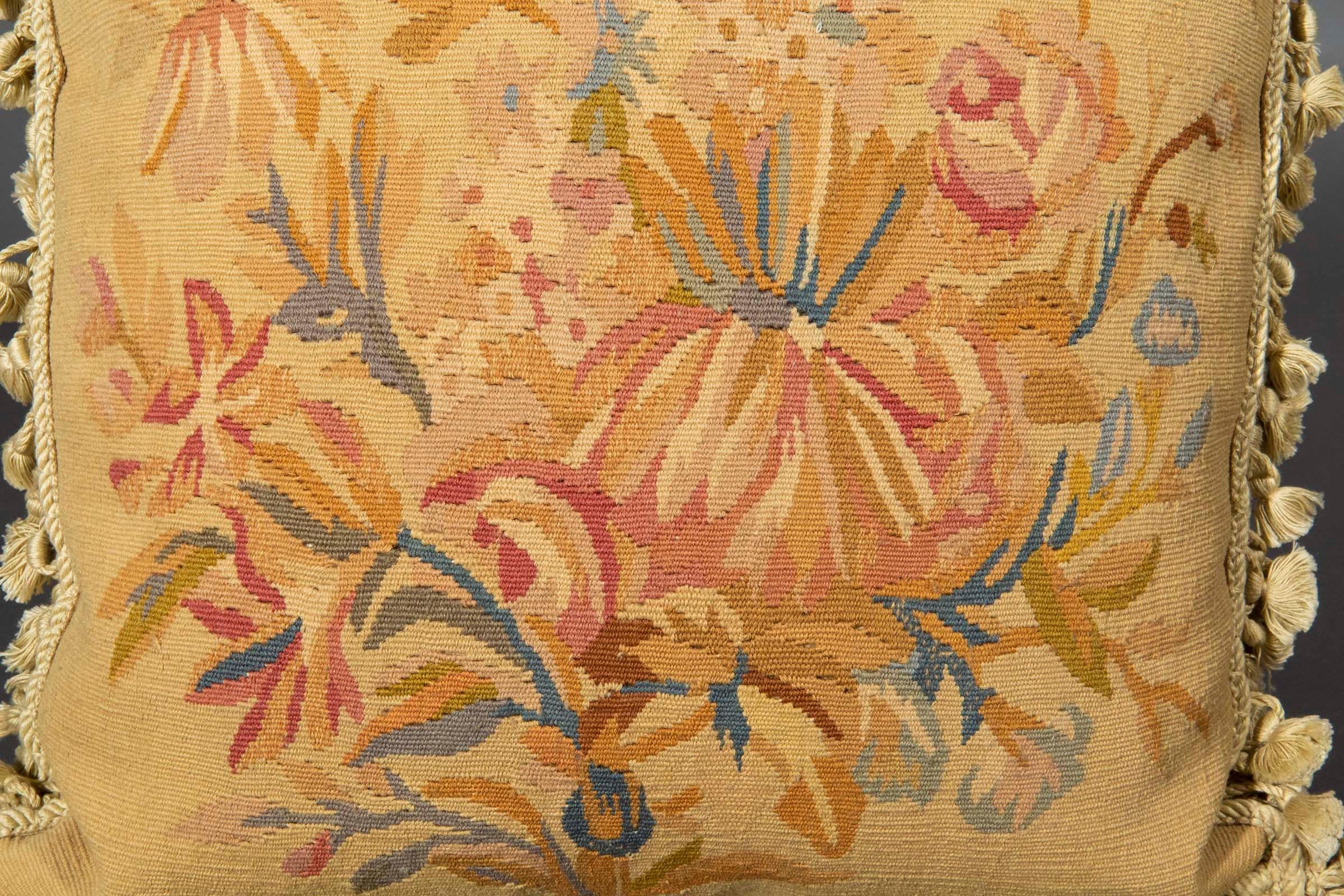 Antique Tapestry Cushion 19th Century Floral Design For Sale at 1stDibs