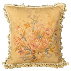 Antique Tapestry Cushion 19th Century Floral Design