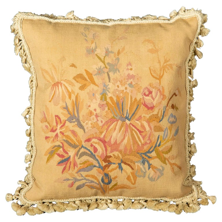 Housse De Coussin Vintage Broderie Florale - 39x38 Cm - Années 1960 (occasion)