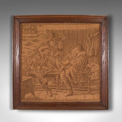 Antique Tapestry, English, Needlepoint, Oak, Decorative Wall Panel, Victorian