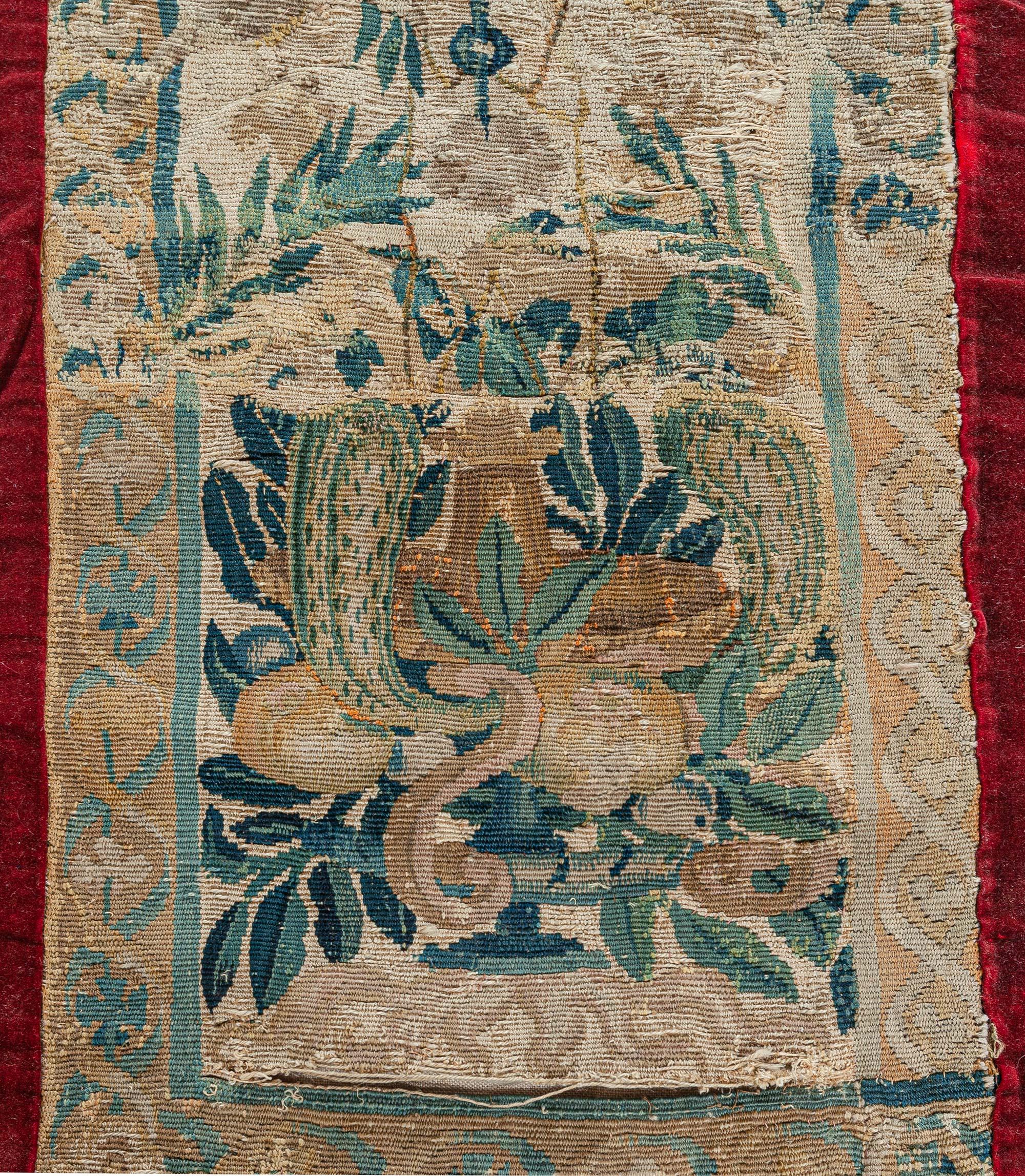 Wool Antique Tapestry Fragment Runner For Sale