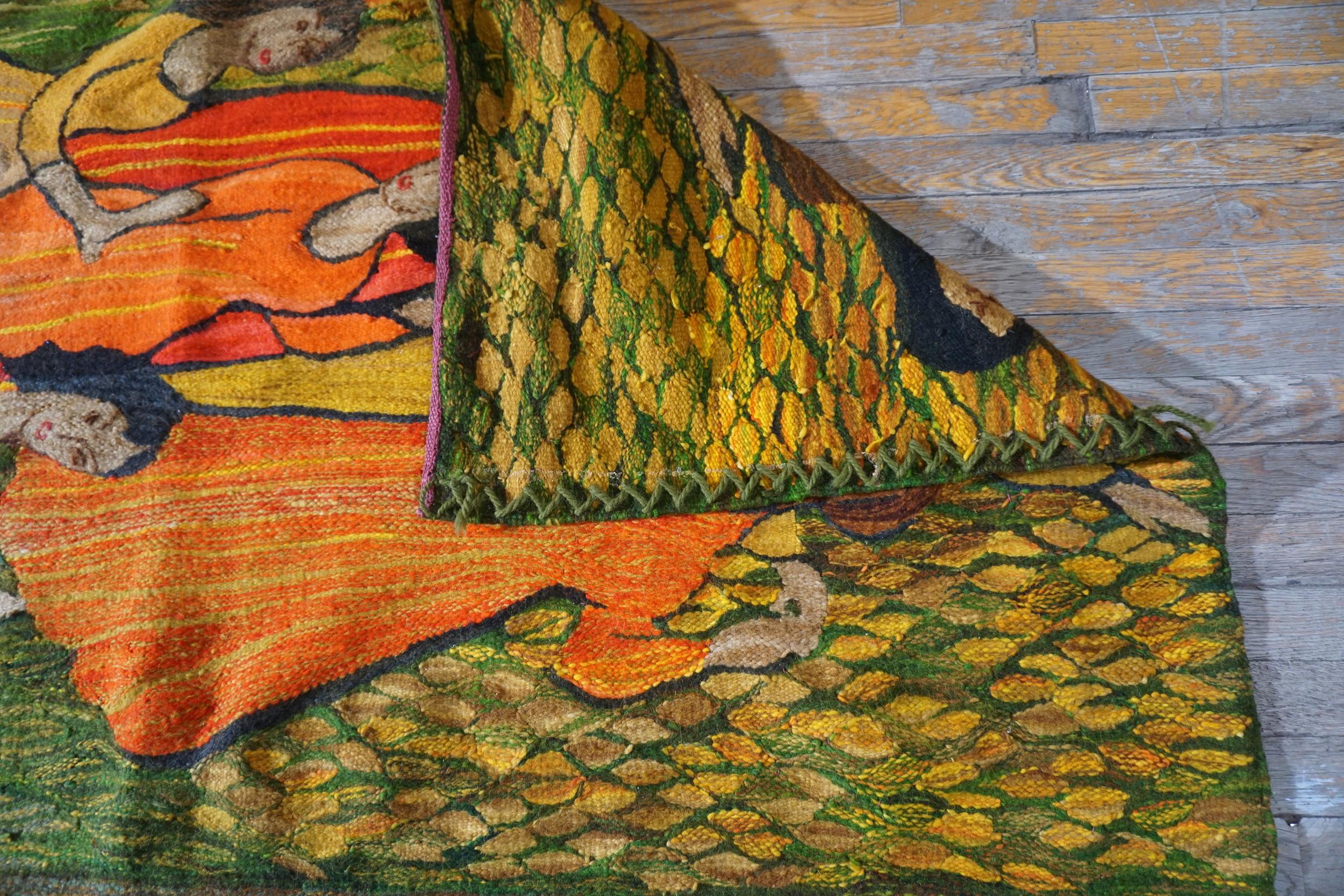 Stile provenzale Bellissimo arazzo francese su sfondo verde con donne che ballano, 1875 in vendita