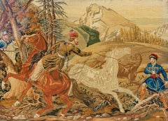 Antique Tapestry Orientalist Scene "Capturing Wild Arabian Horses" Dated 1852