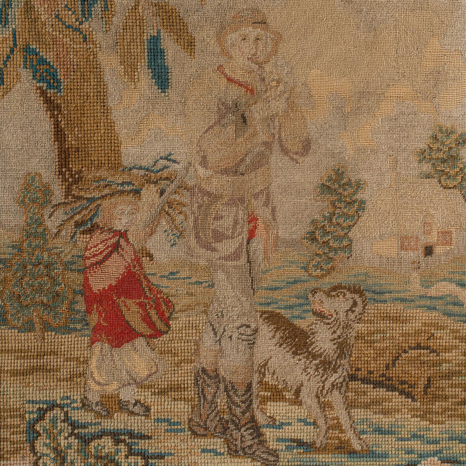 British Antique Tapestry Panel, English, Needlepoint, Burr Walnut, Decorative, C.1800