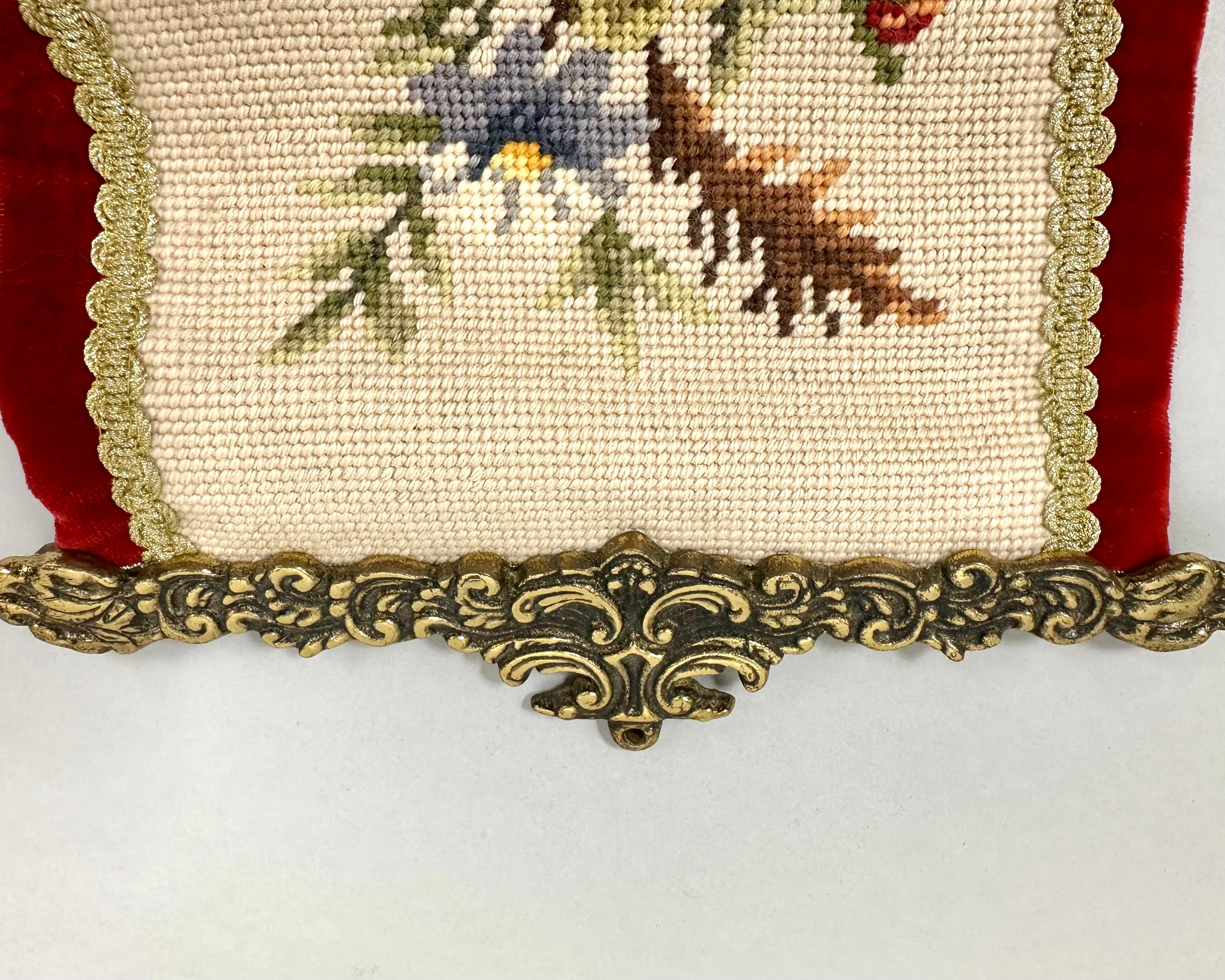 Unknown Antique Tapestry Sonnet, Hand Embroidered, Bronze  Antique Bell Ribbon
