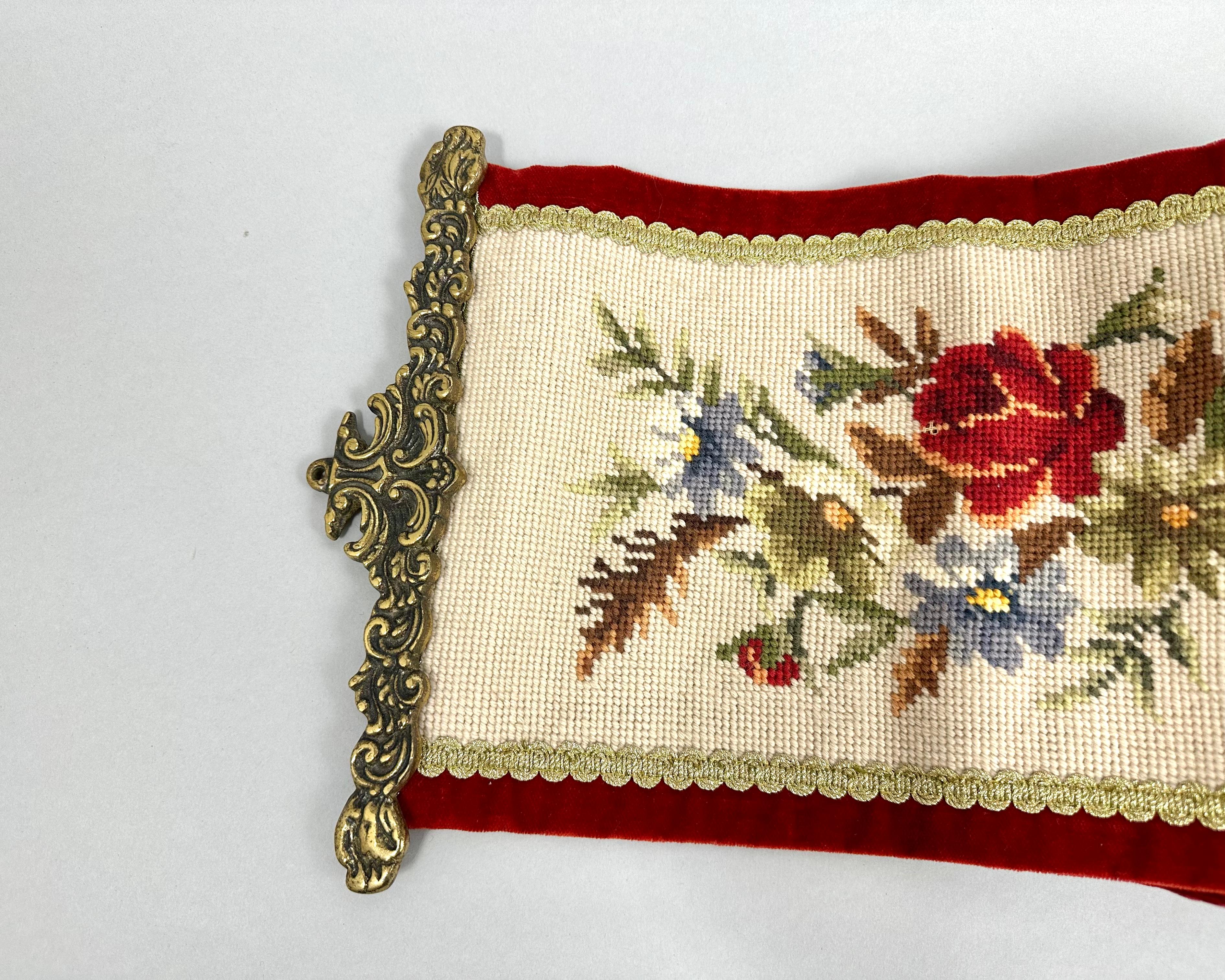 Early 20th Century Antique Tapestry Sonnet, Hand Embroidered, Bronze  Antique Bell Ribbon