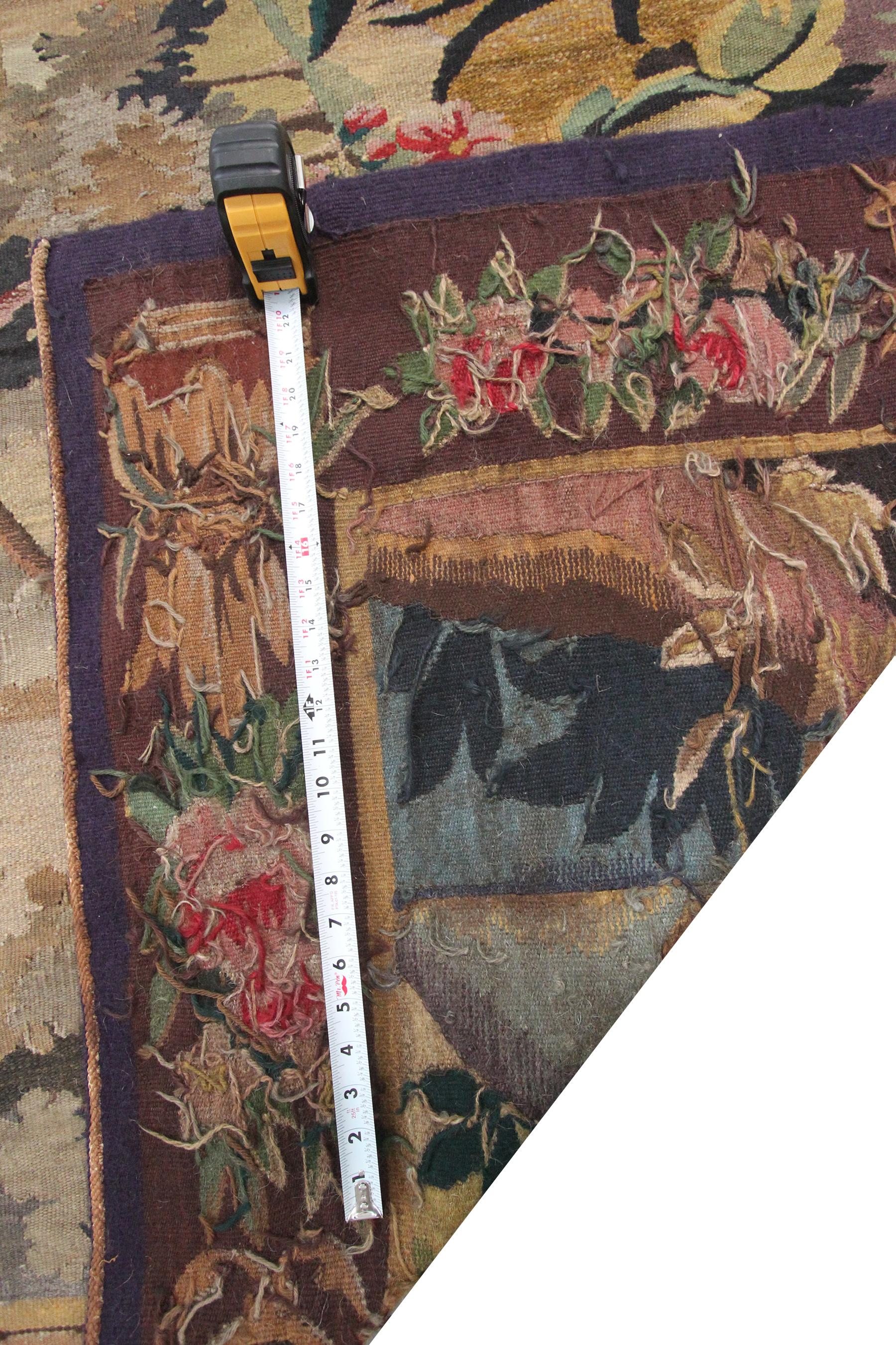 Tapisserie ancienne Verdure Grande tapisserie française faite à la main 5X7, 1900 en vente 2