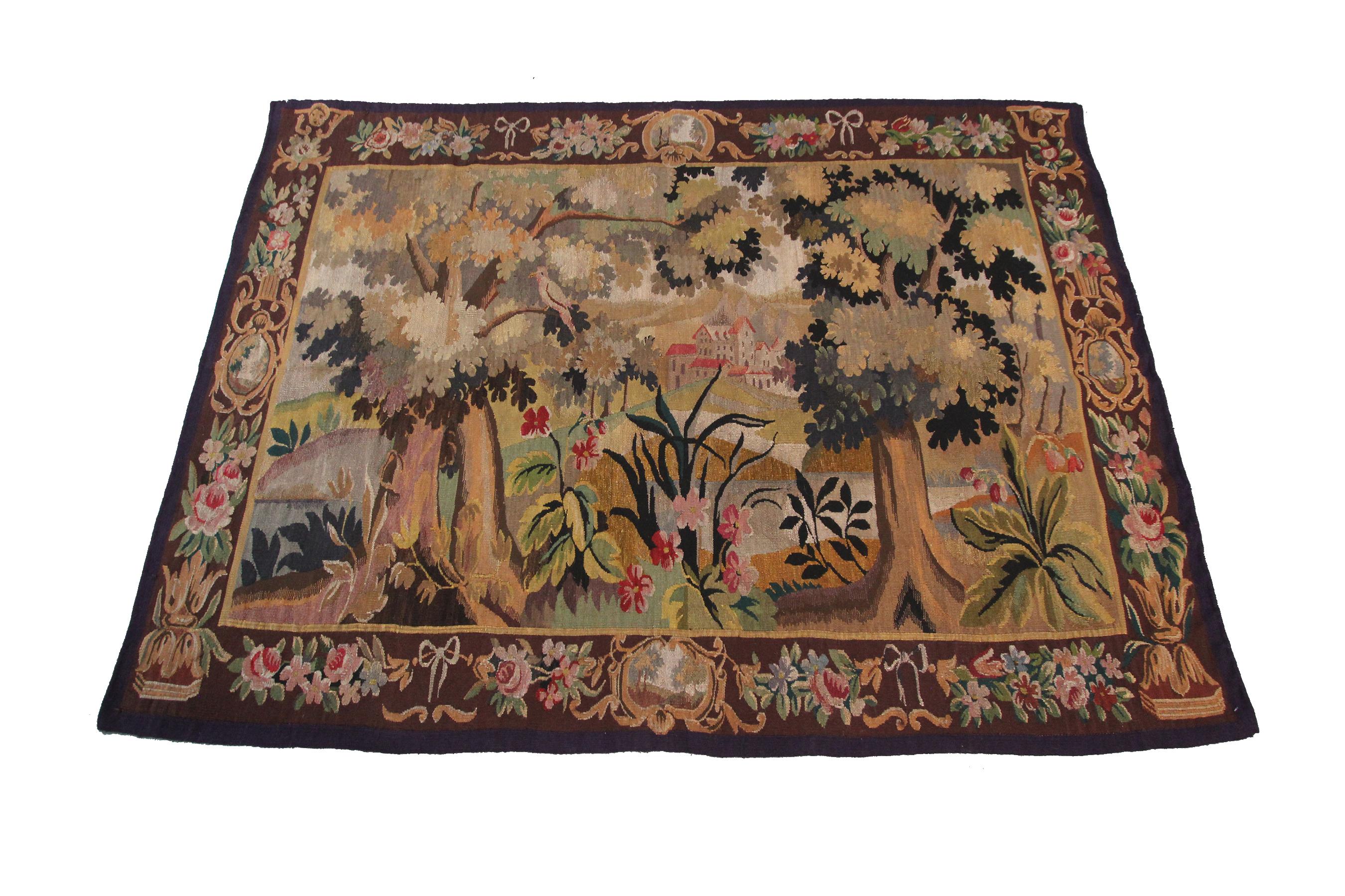 Antique Verdure Tapestry French Tapestry Handmade Antique Large Tapestry 1900

Measures: 5.4