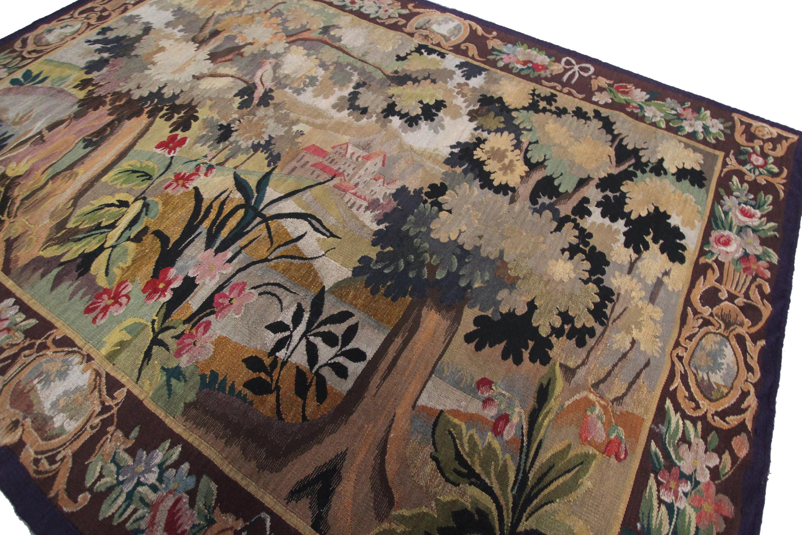 Tapisserie ancienne Verdure Grande tapisserie française faite à la main 5X7, 1900 Excellent état - En vente à New York, NY