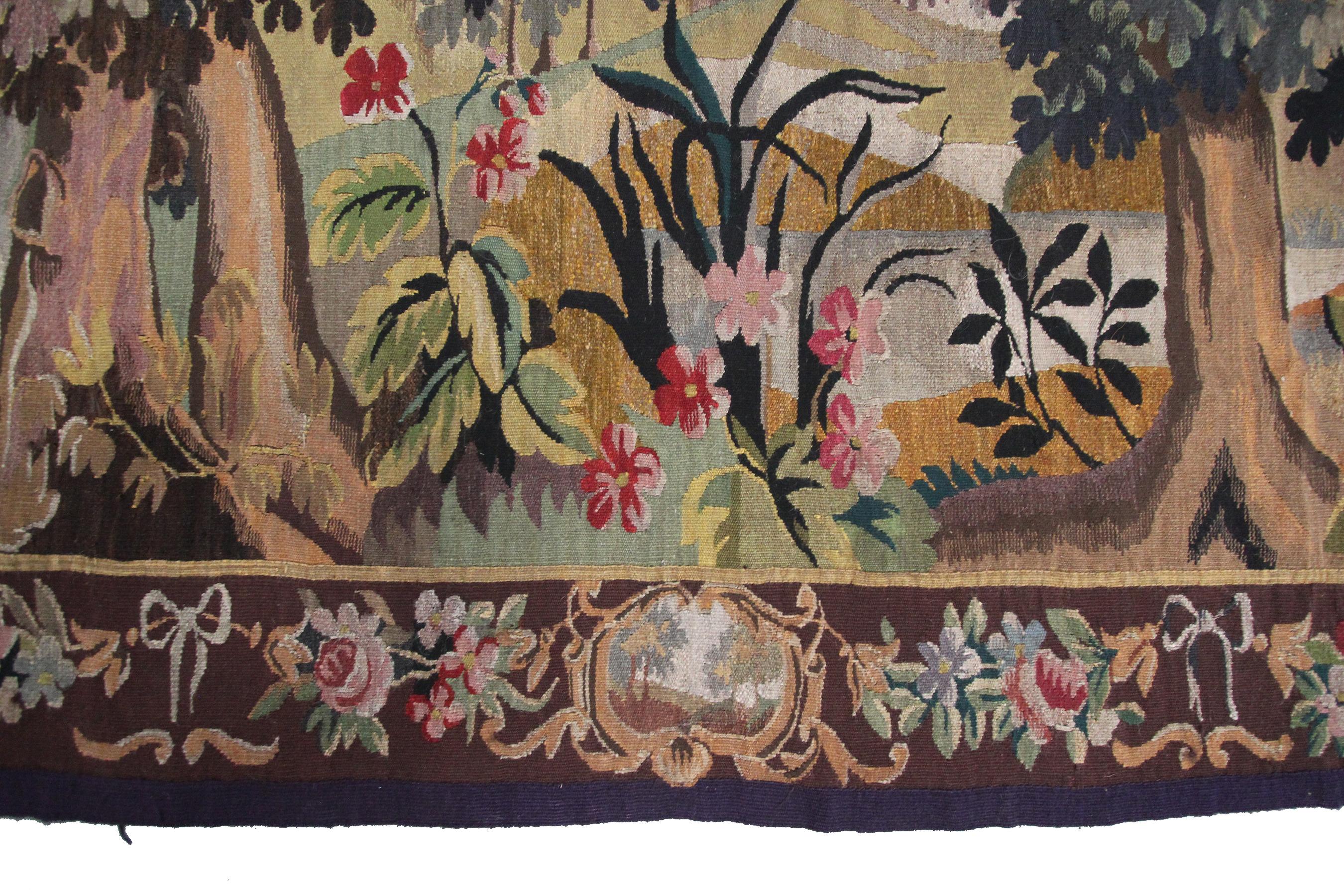 Antique Tapestry Verdure Tapestry Large Handmade French Tapestry 5X7, 1900 For Sale 1