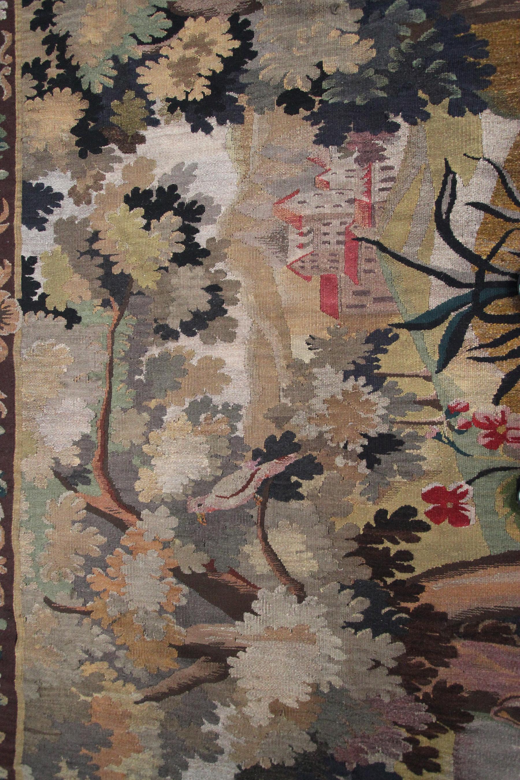 Antiker Wandteppich Verdure-Wandteppich Großer handgefertigter französischer Wandteppich 5X7, 1900 im Angebot 1
