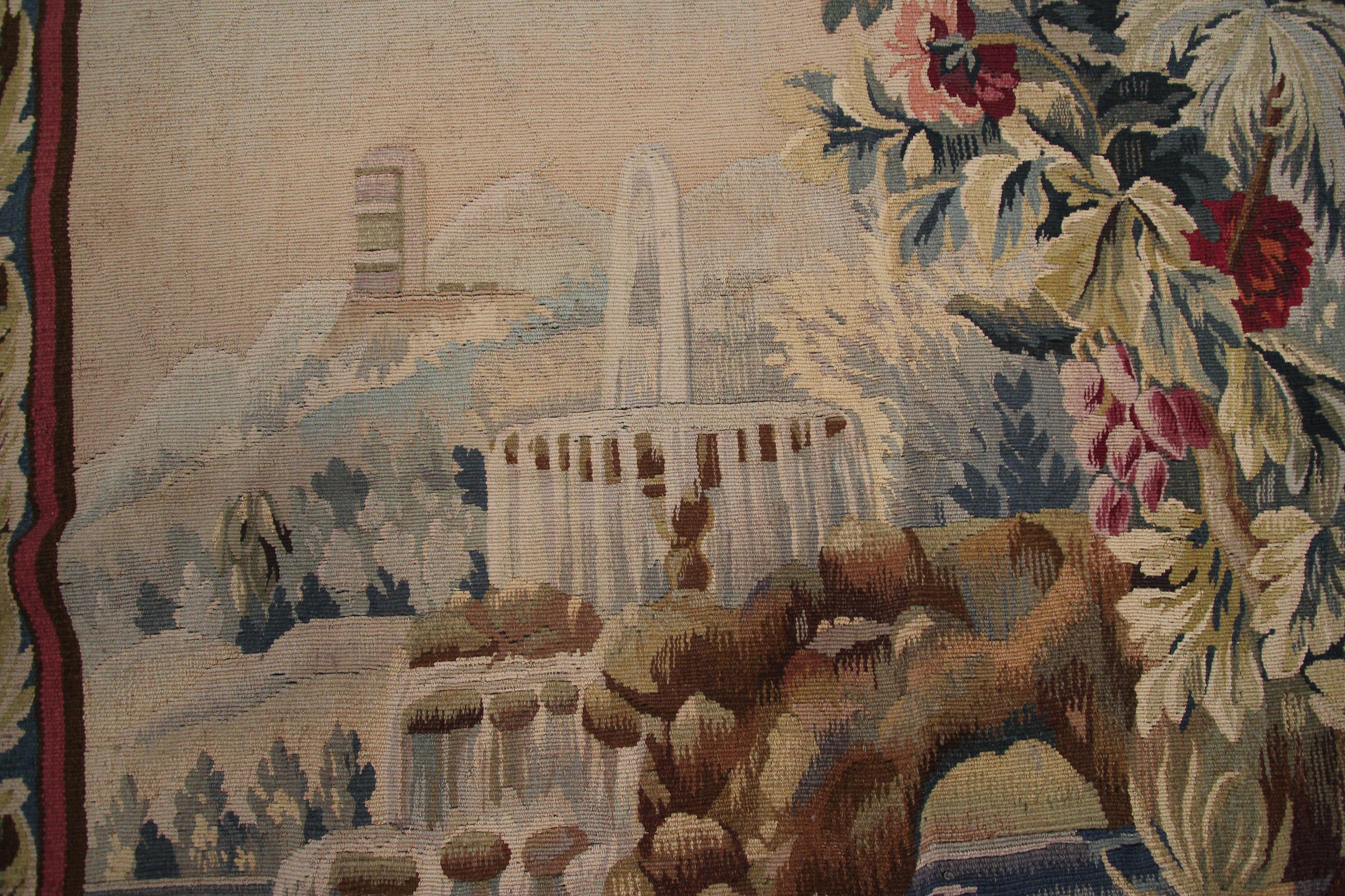 Antiker Verdure-Wandteppich, Großer handgefertigter französischer Wandteppich 5X7, 1920 (Französisch) im Angebot