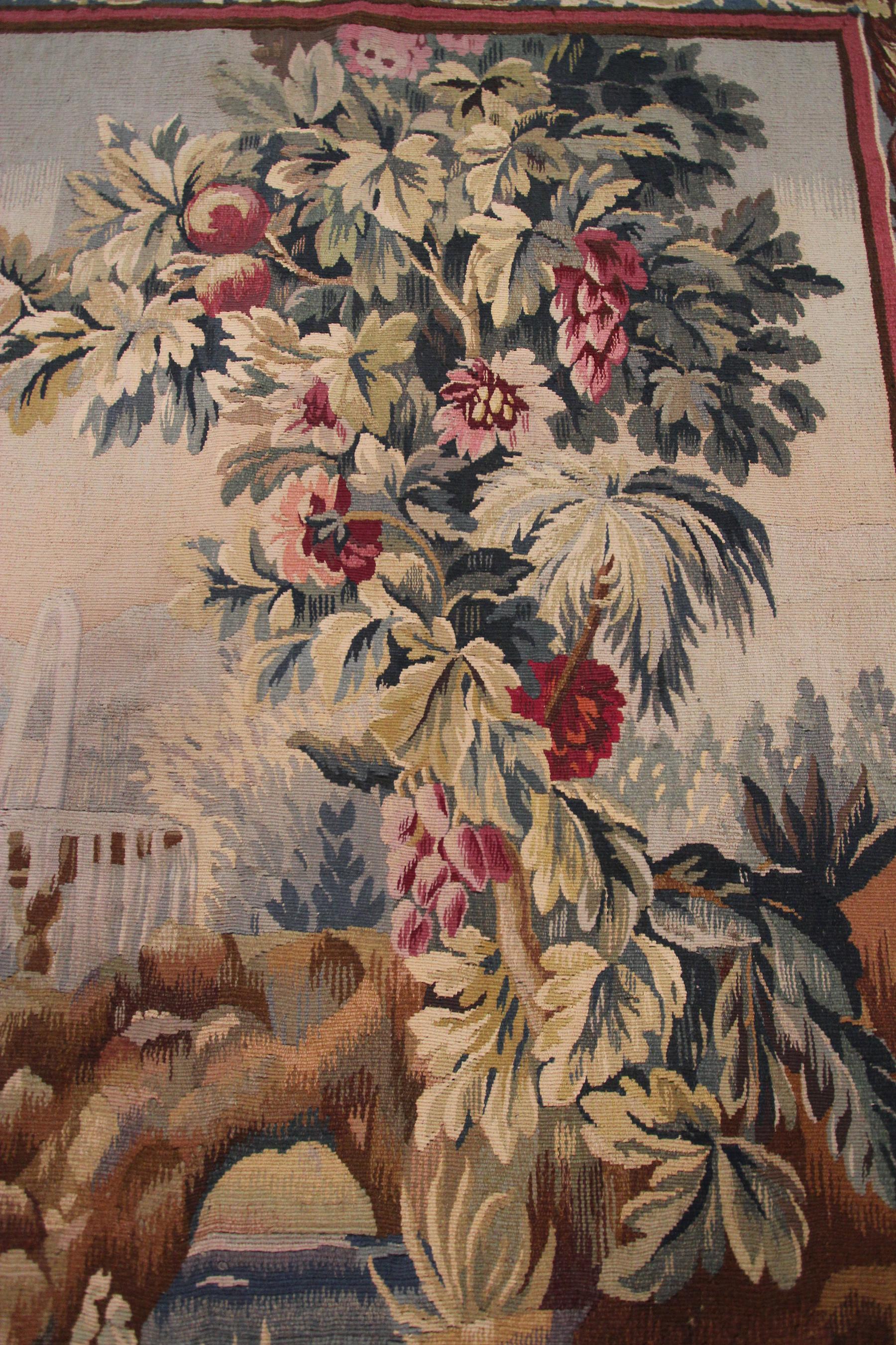 Hand-Woven Antique Tapestry Verdure Tapestry Large Handmade French Tapestry, 1920 For Sale