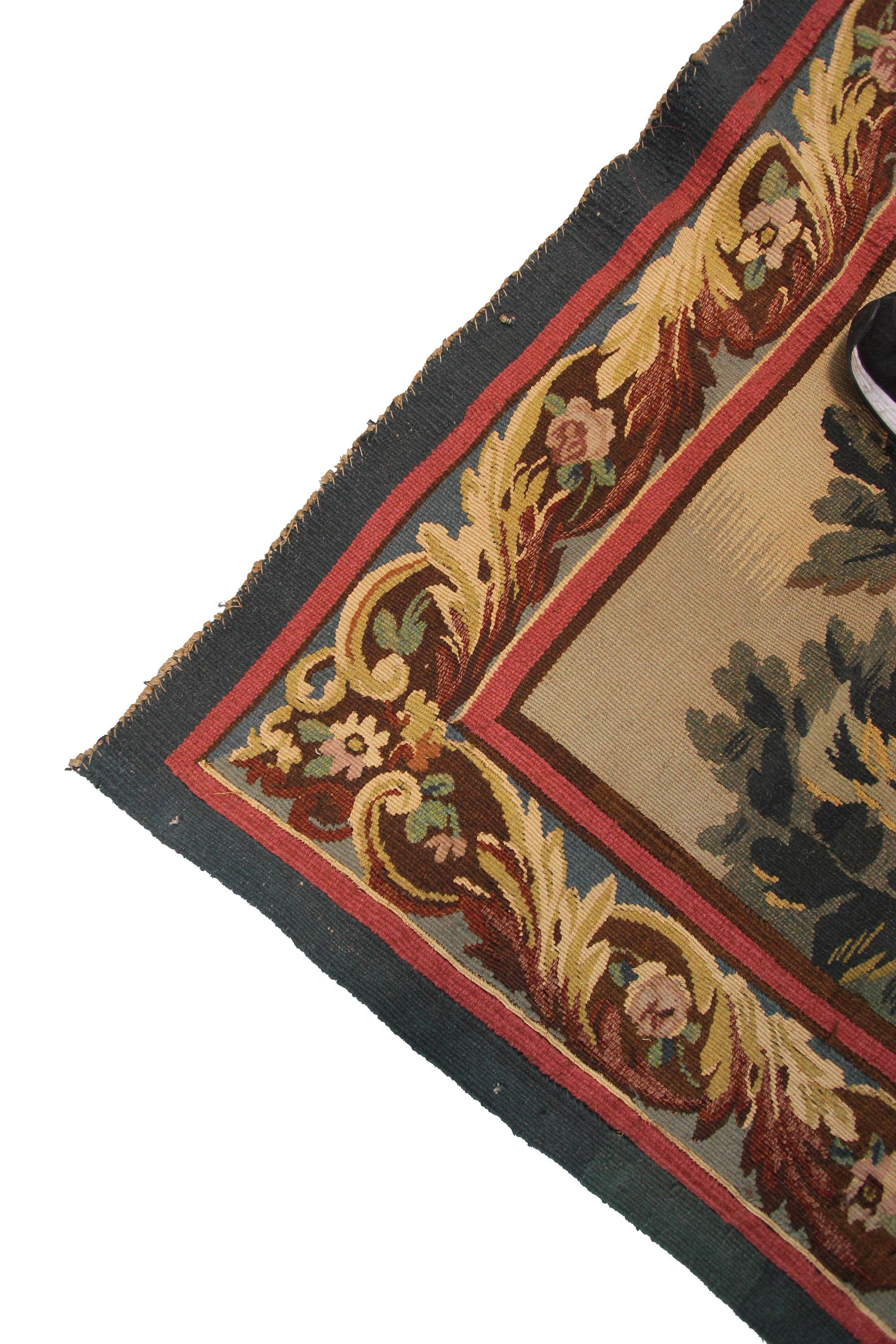 Tapisserie ancienne Verdure Grande tapisserie française faite à la main 5X7, 1920 Bon état - En vente à New York, NY