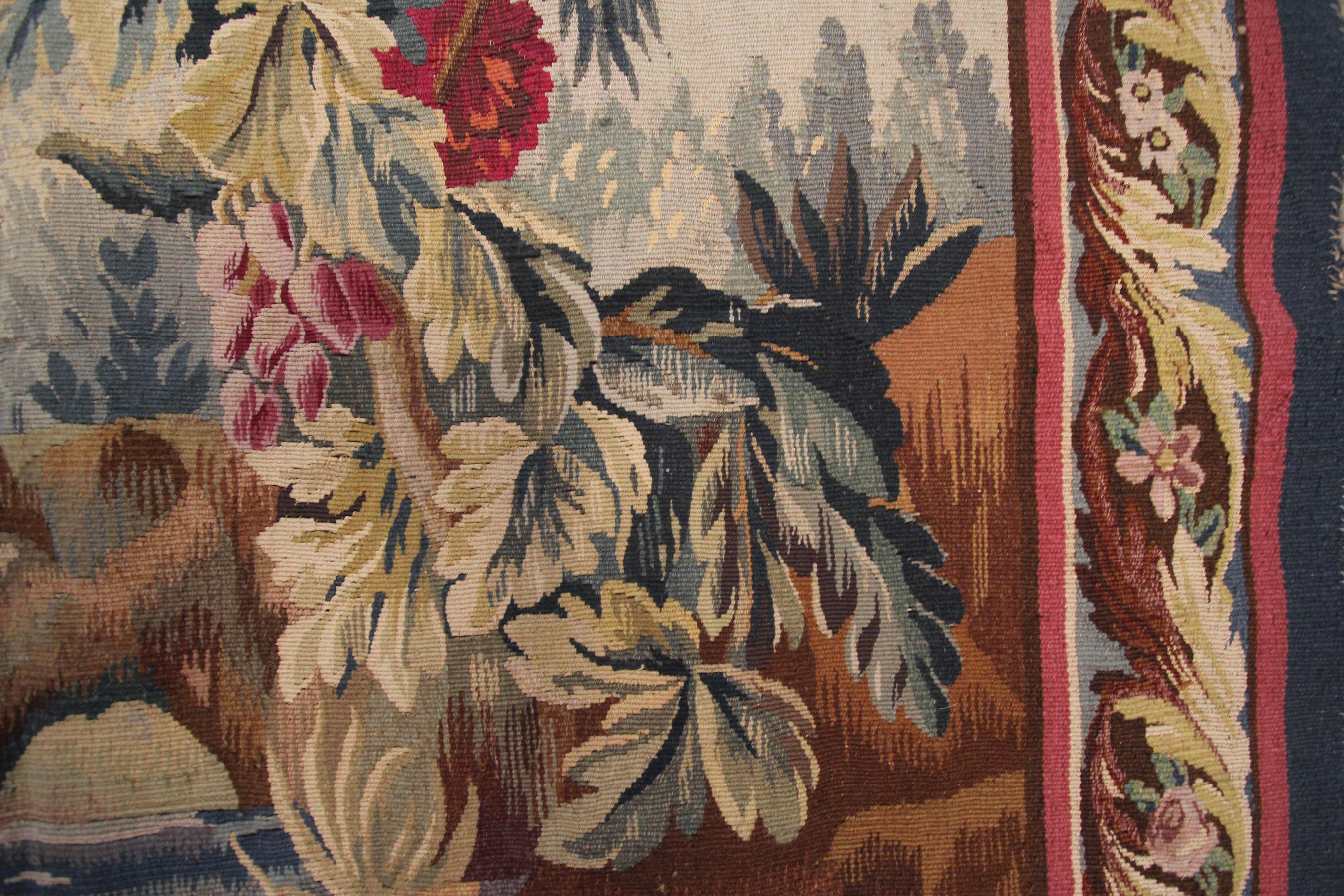 Antiker Verdure-Wandteppich, Großer handgefertigter französischer Wandteppich 5X7, 1920 (Frühes 20. Jahrhundert) im Angebot